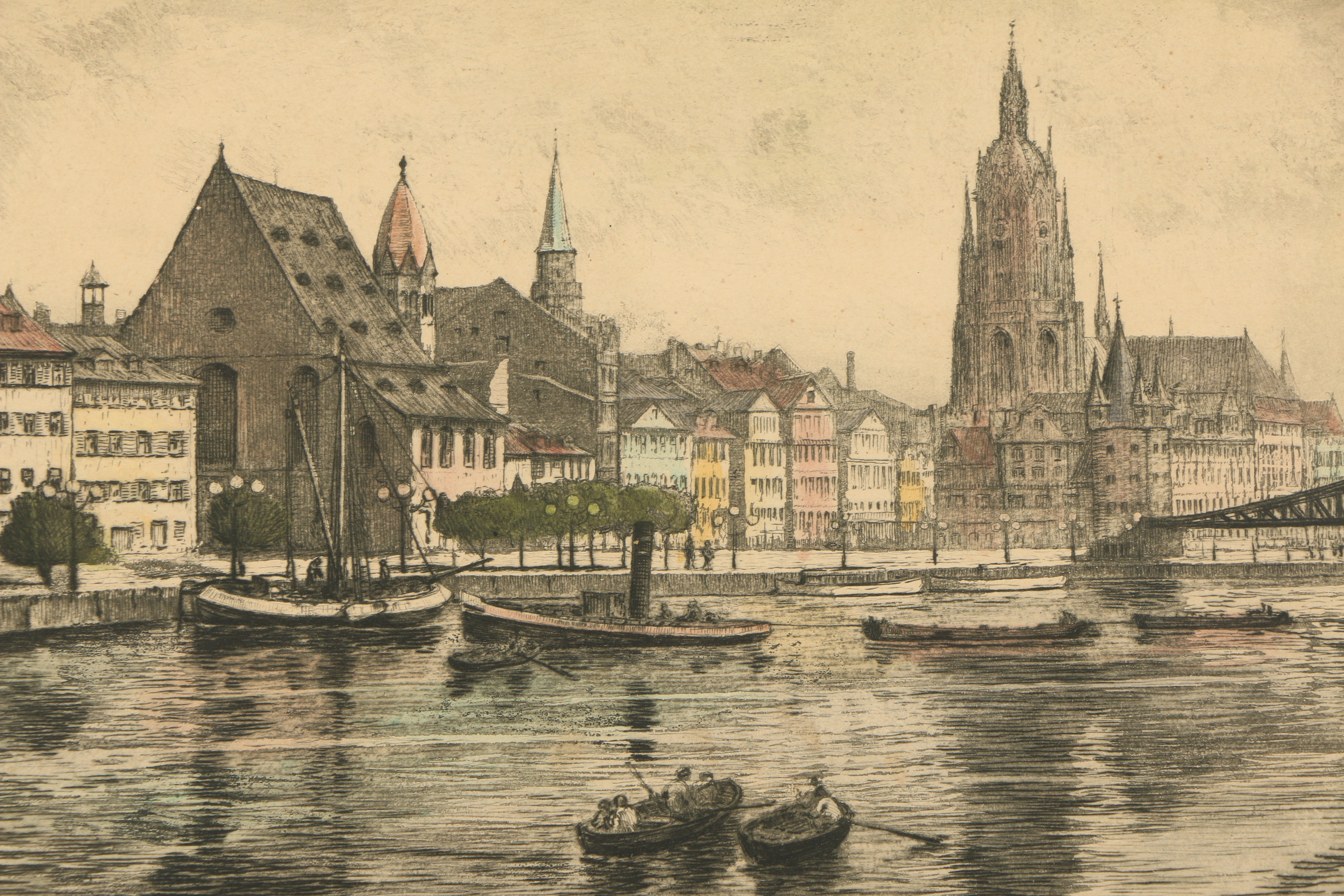 Hand-Colored Etching Main River Frankfort