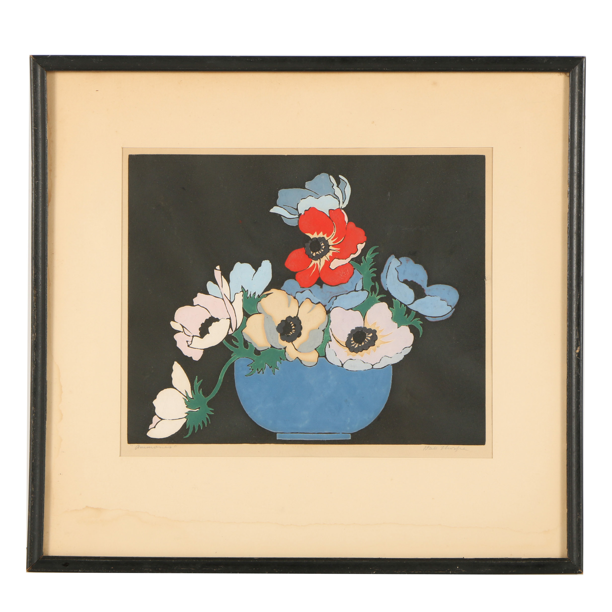 Hall Thorpe Color Woodcut Print "Anemones"
