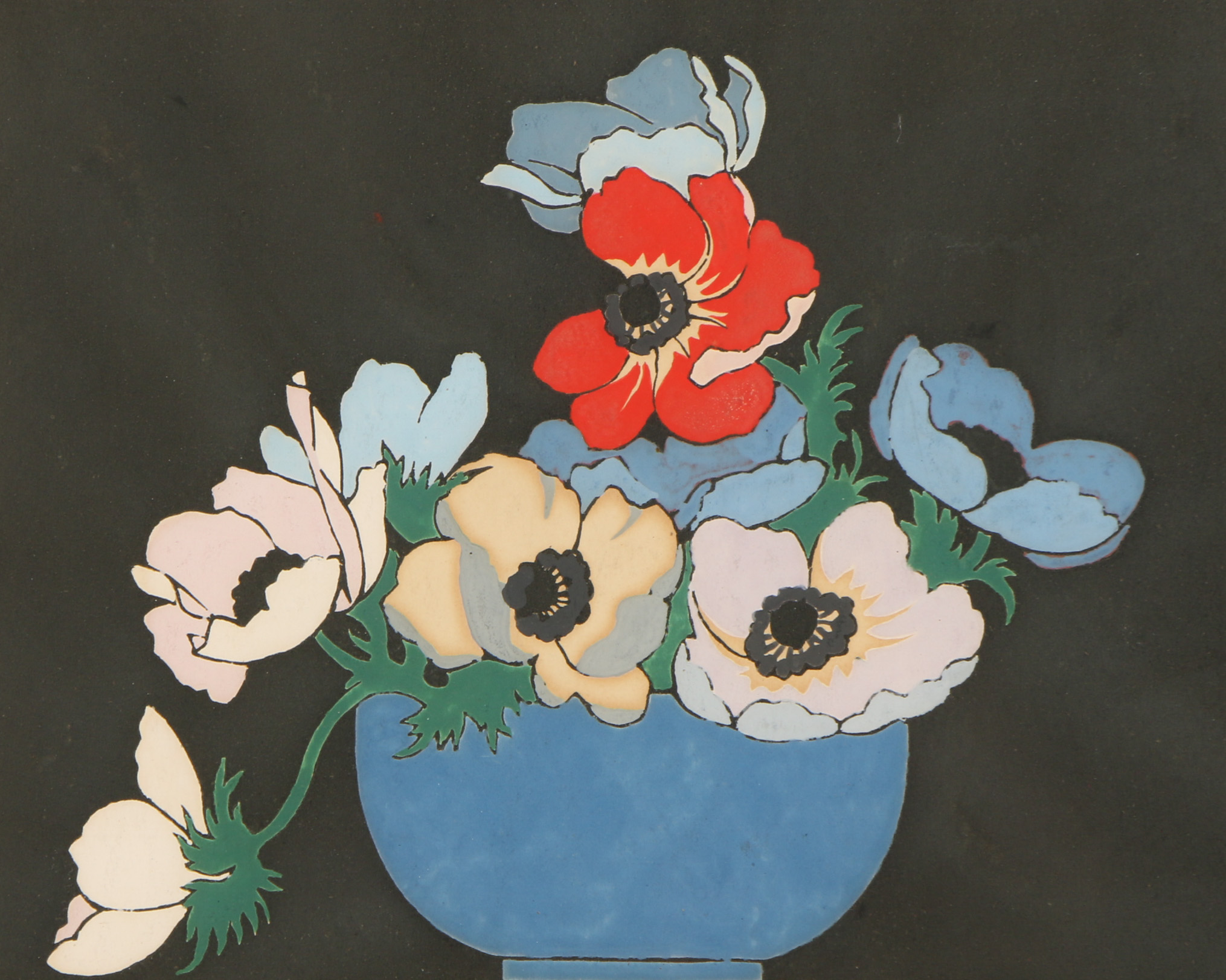 Hall Thorpe Color Woodcut Print "Anemones"