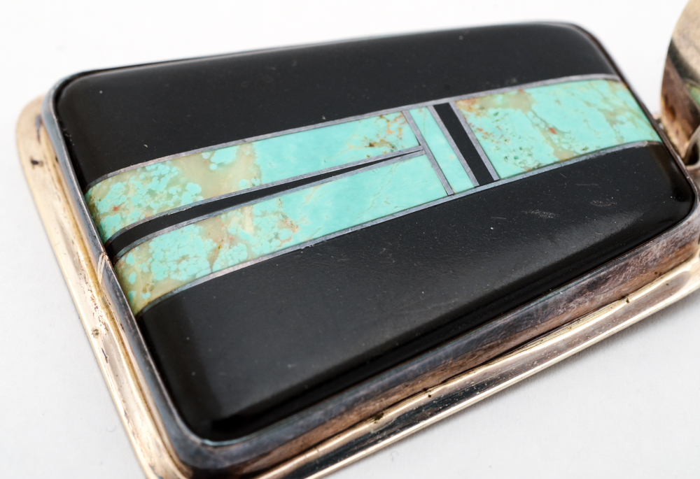 Ellouise Padilla Kiwa Turquoise and Onyx Inlaid Pendant for Sunrise Jewelers