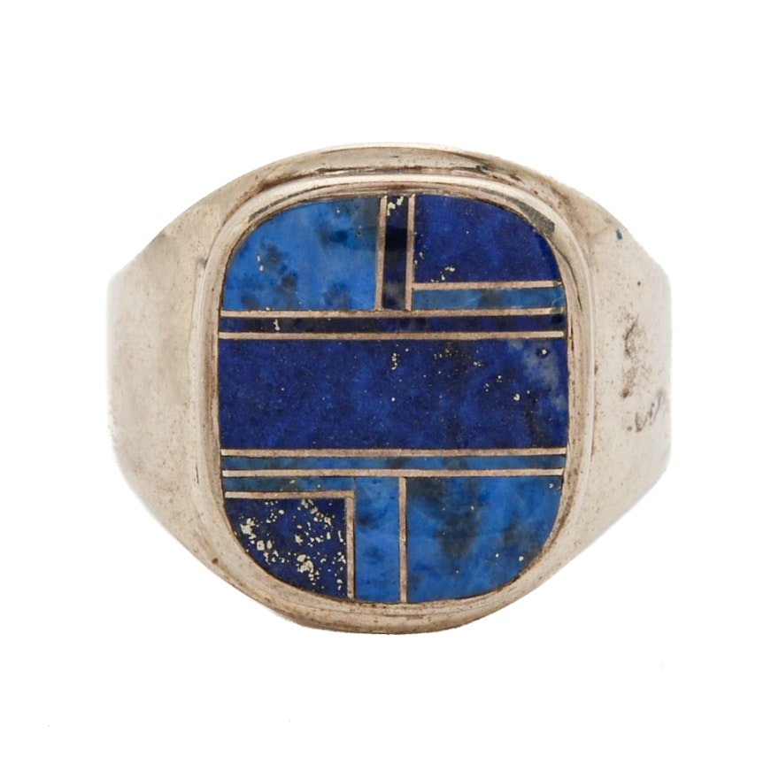 Sterling Silver RIng Inlaid with Lapis Lazuli