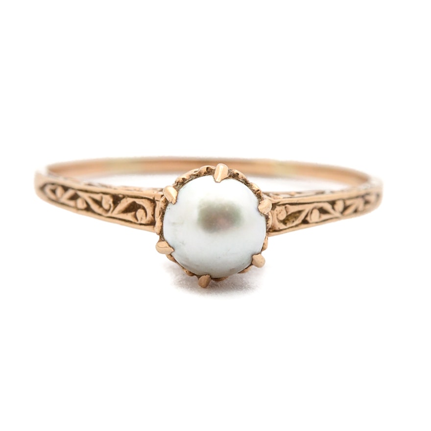 Victorian 10K Yellow Gold Pearl Ring