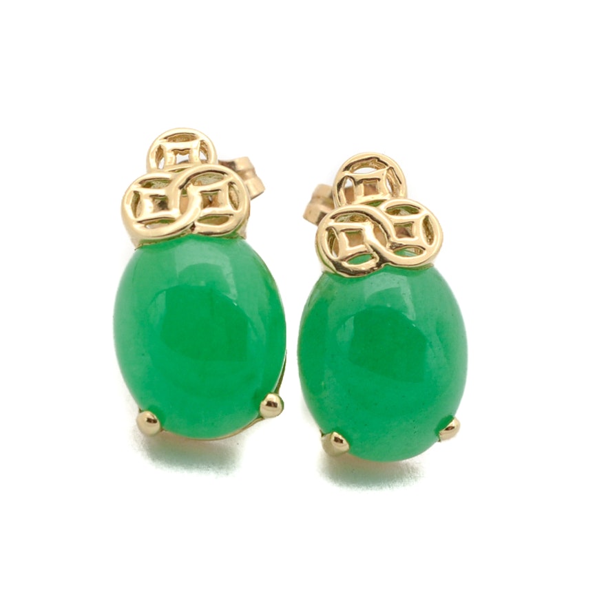 14K Yellow Gold Jadeite Earrings