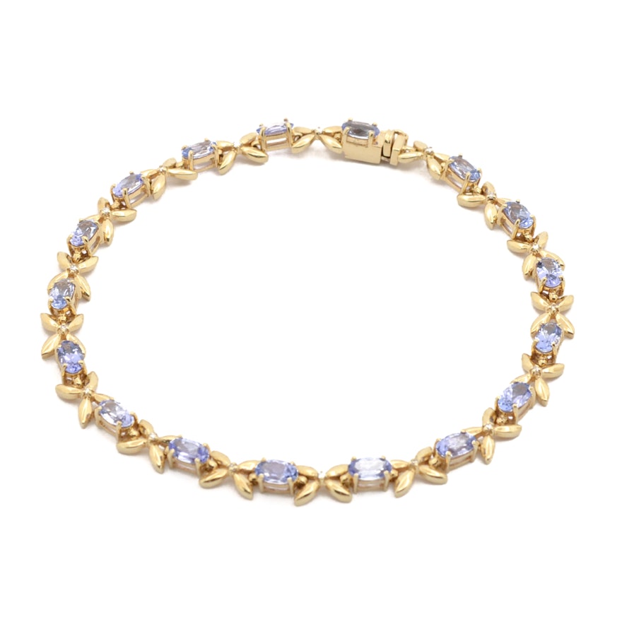 14K Yellow Gold Tanzanite and Diamond Bracelet