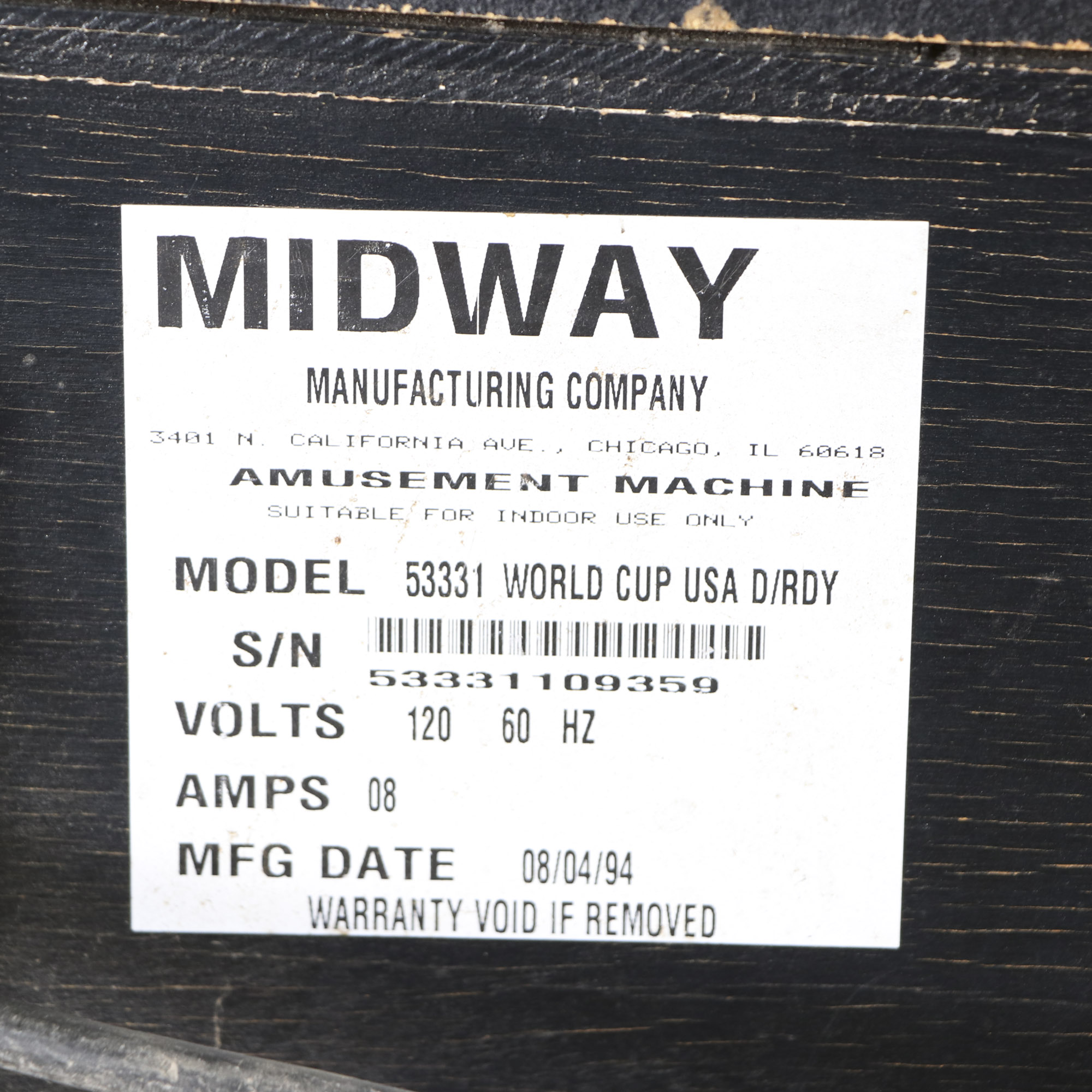 Bally 1994 World Cup Soccer Pinball Machine