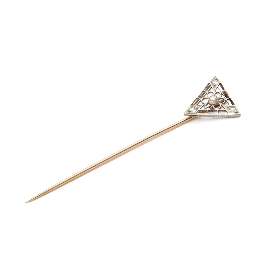 14K Yellow Gold and Platinum Diamond Stick Pin