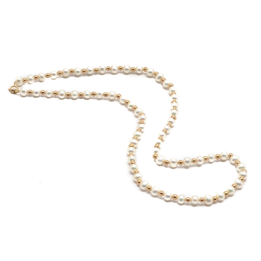 14K Yellow Gold Pearl Necklace