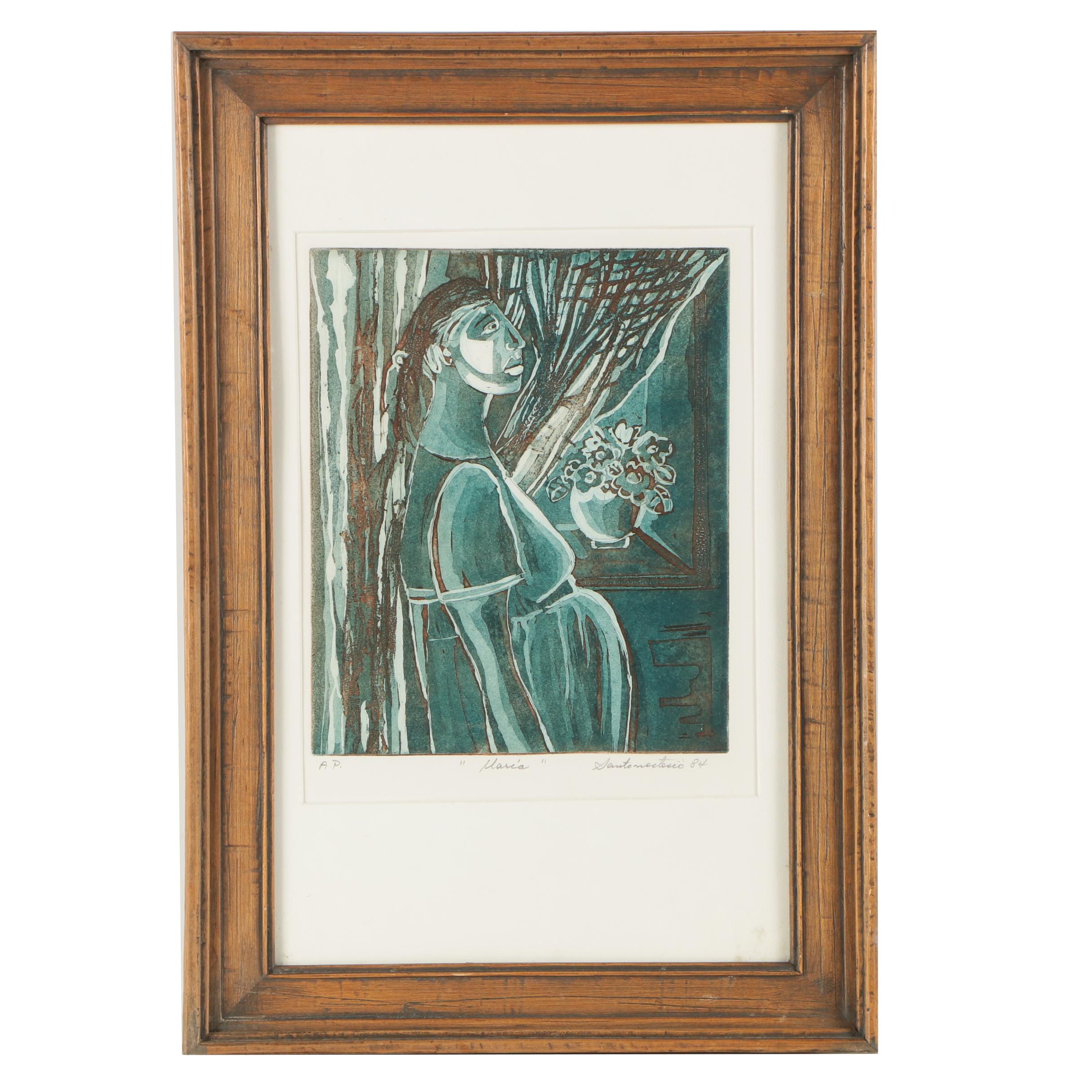 Magda Santonastasio Aquatint Etching "Maria"