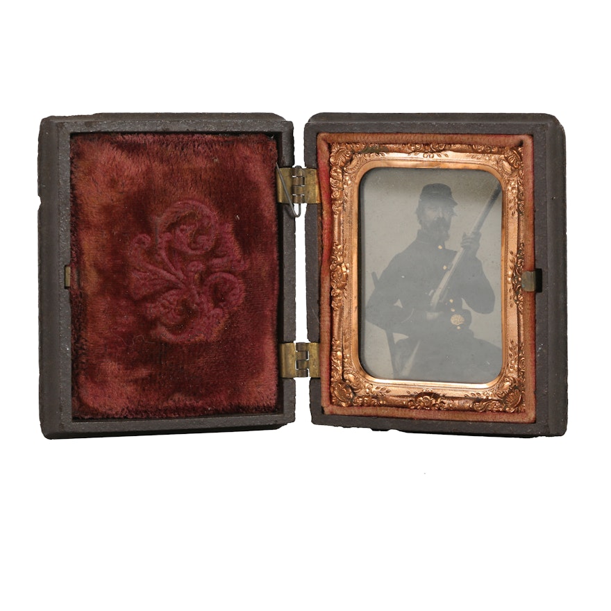 Antique Embellished Tintype Portrait in Union Case