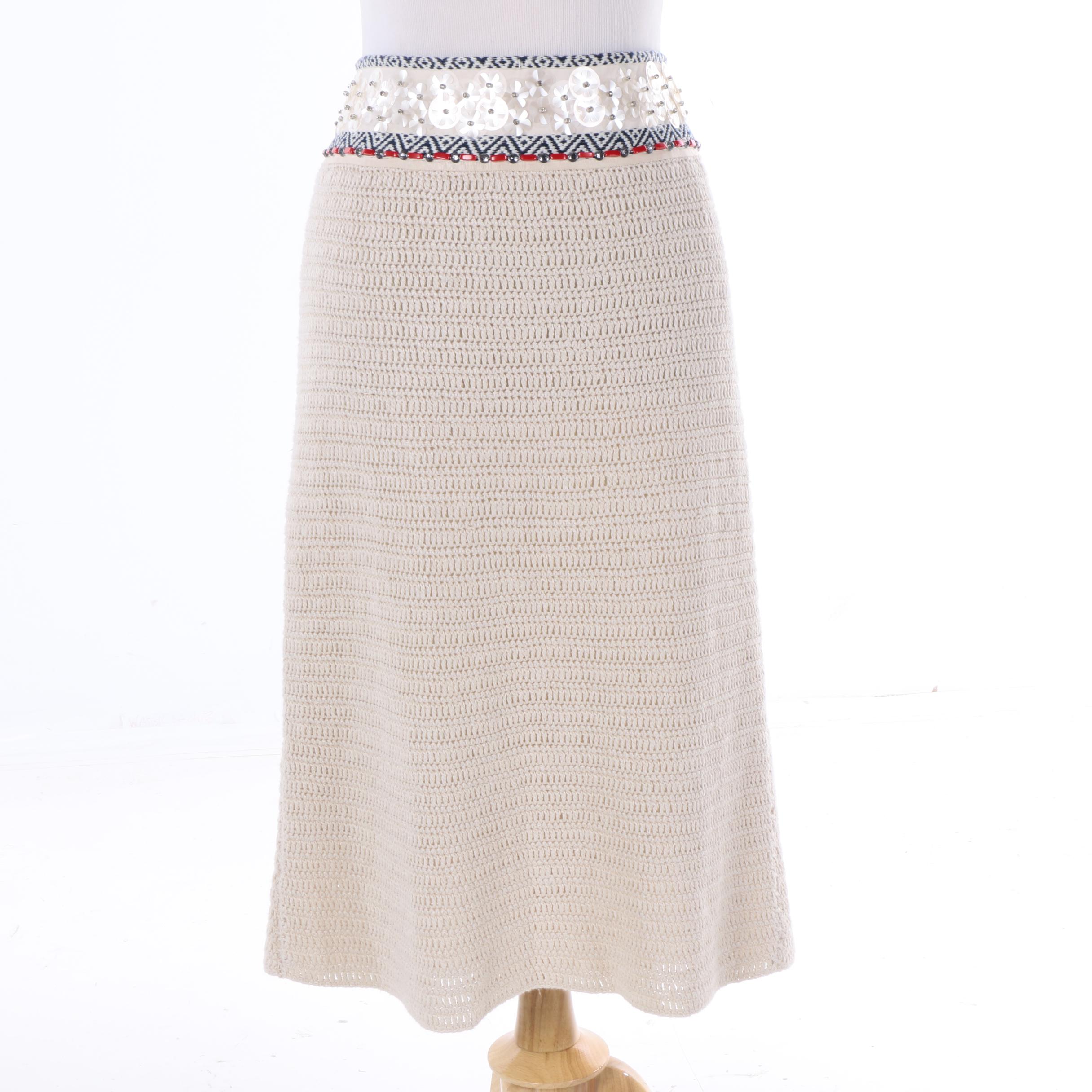 Tory Burch Donovan Embellished Crochet Knit Skirt NTW