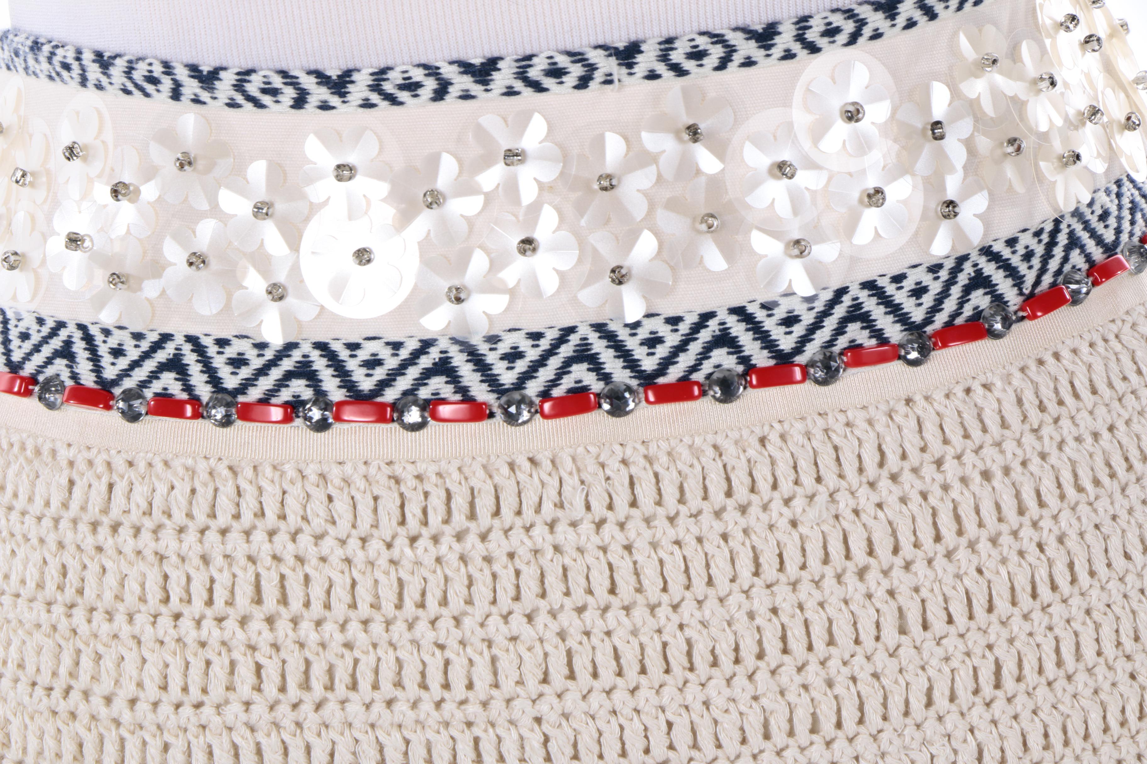 Tory Burch Donovan Embellished Crochet Knit Skirt NTW