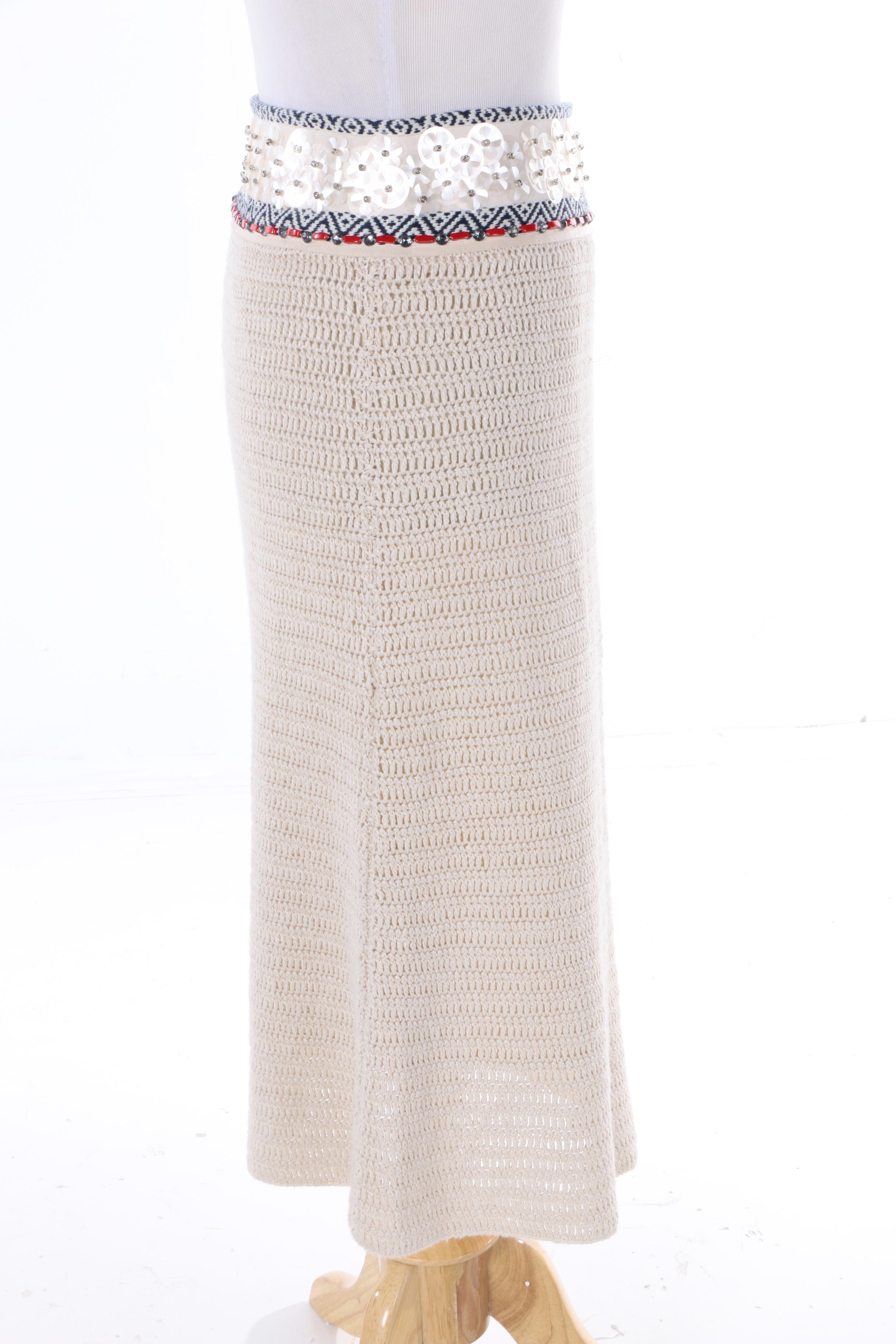 Tory Burch Donovan Embellished Crochet Knit Skirt NTW