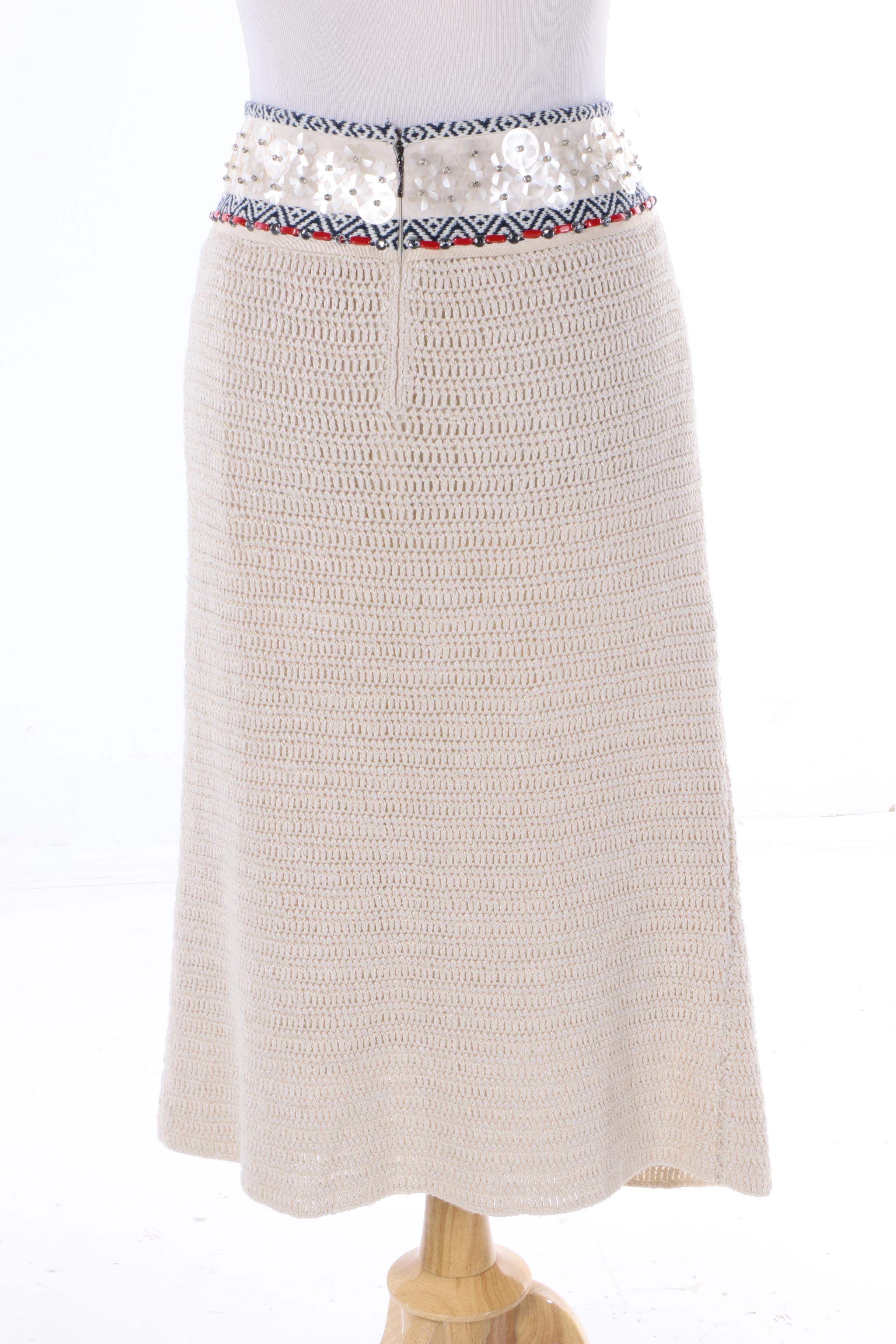 Tory Burch Donovan Embellished Crochet Knit Skirt NTW