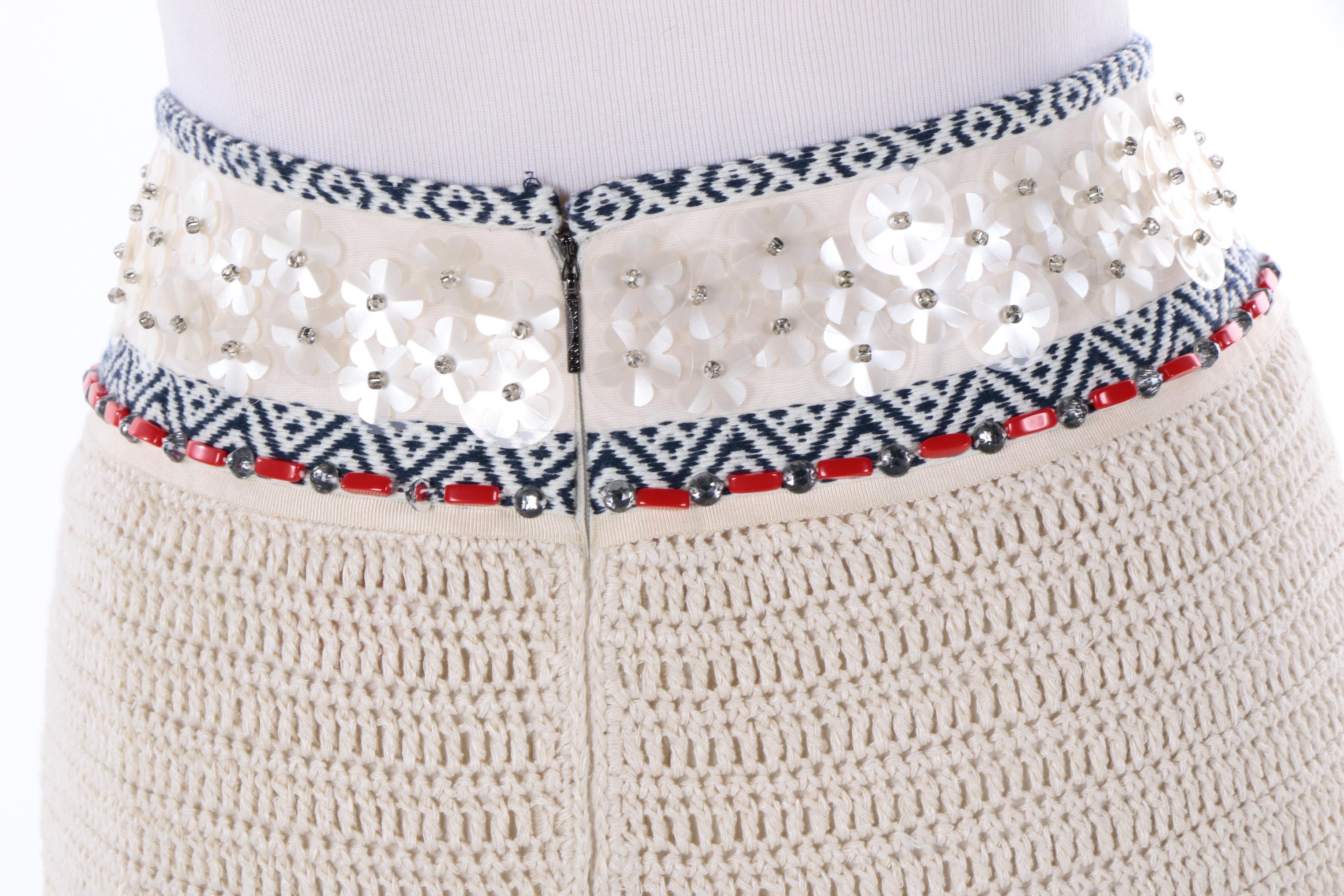 Tory Burch Donovan Embellished Crochet Knit Skirt NTW