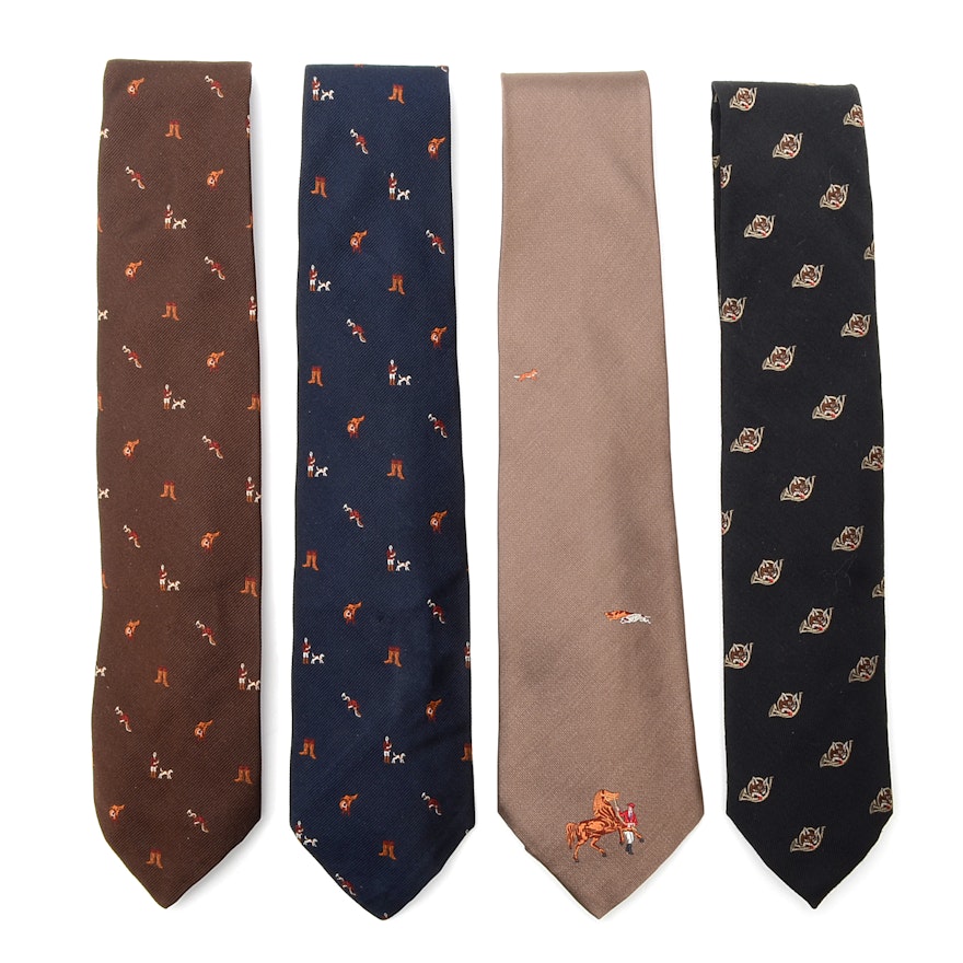 Four Equestrian Hunter Themed Neckties