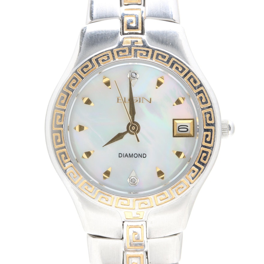 Elgin Two-Tone Mother of Pearl and Diamond Wristwatch