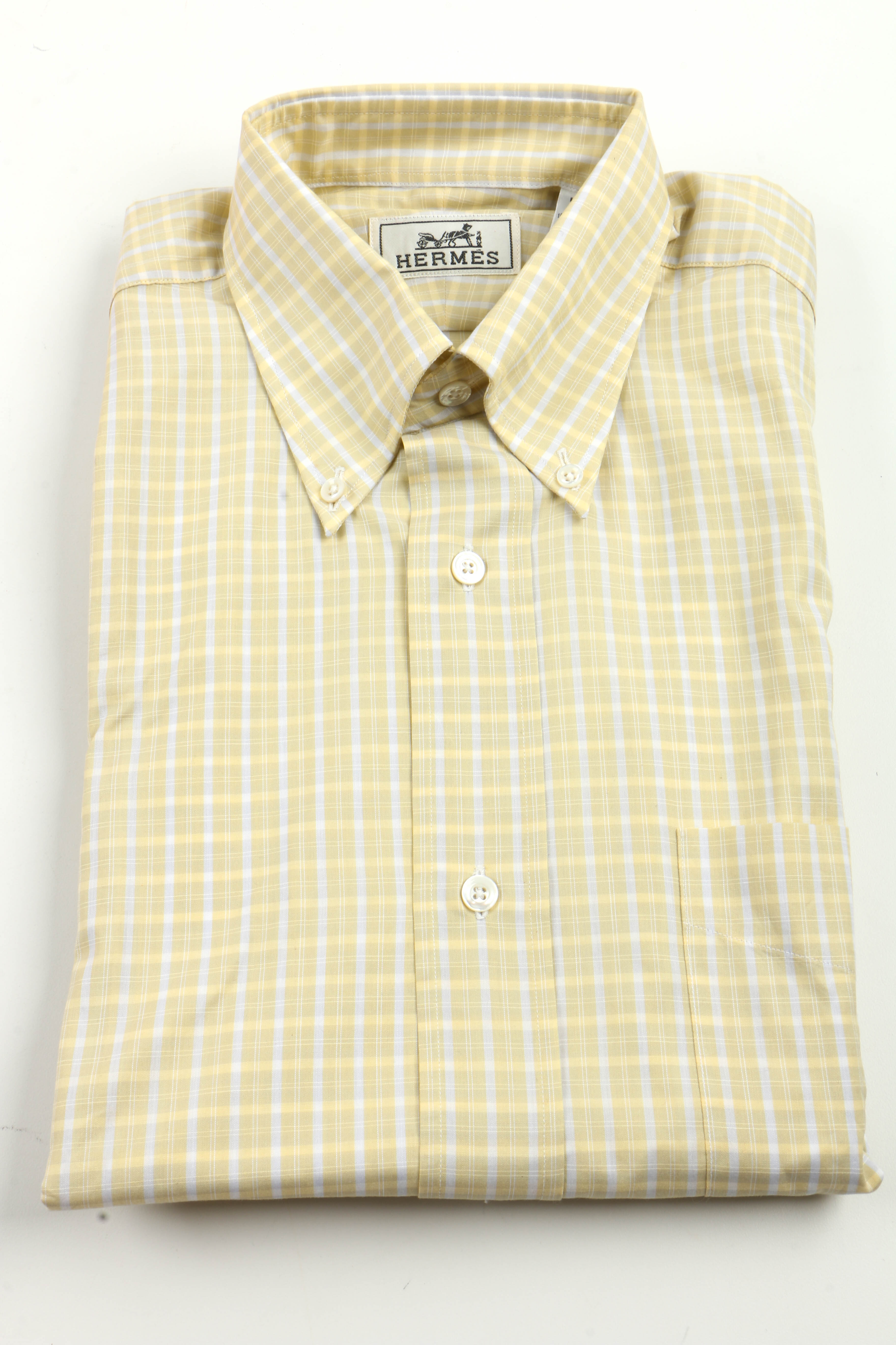 Hermès Yellow Plaid Button Down Dress Shirt