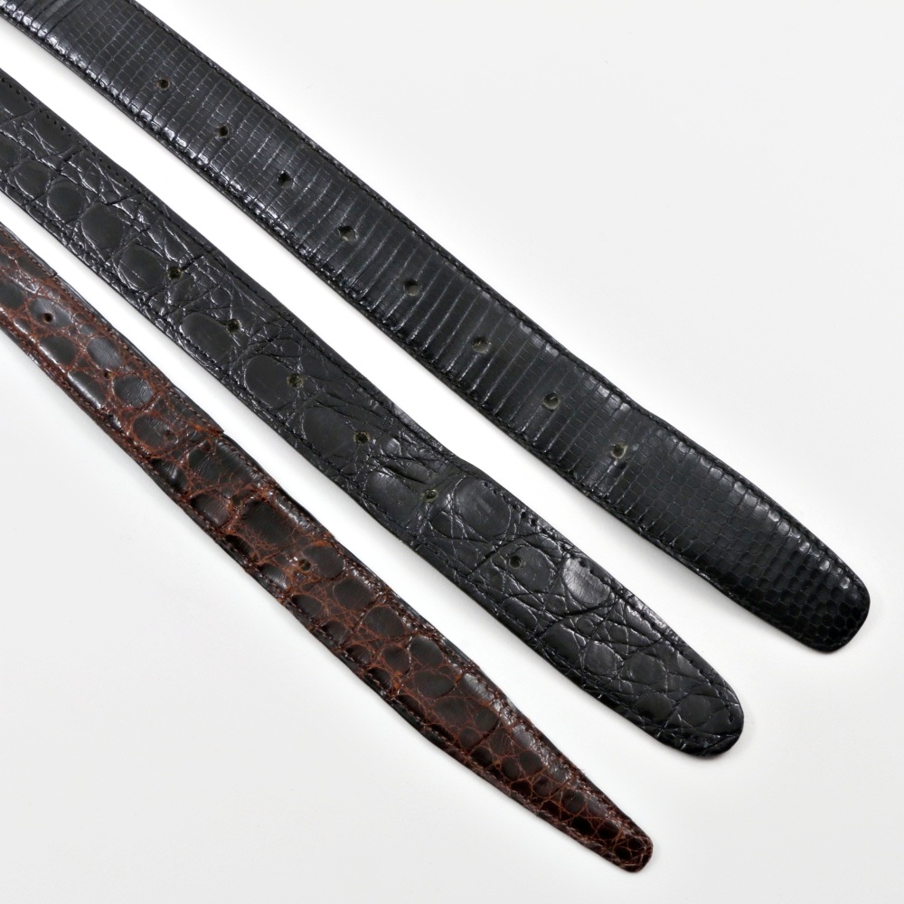 Three Gucci Mens Crocodile and Lizard Skin Belts