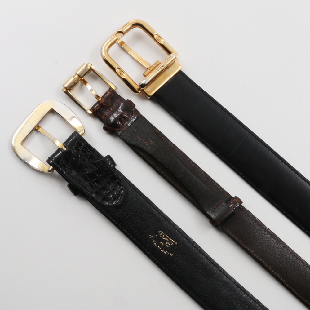 Three Gucci Mens Crocodile and Lizard Skin Belts