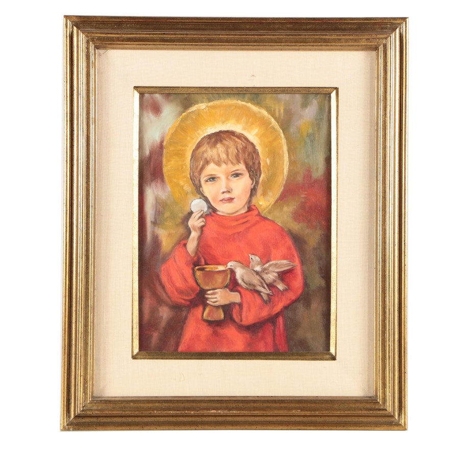 Oil Painting of a Child Receiving Communion