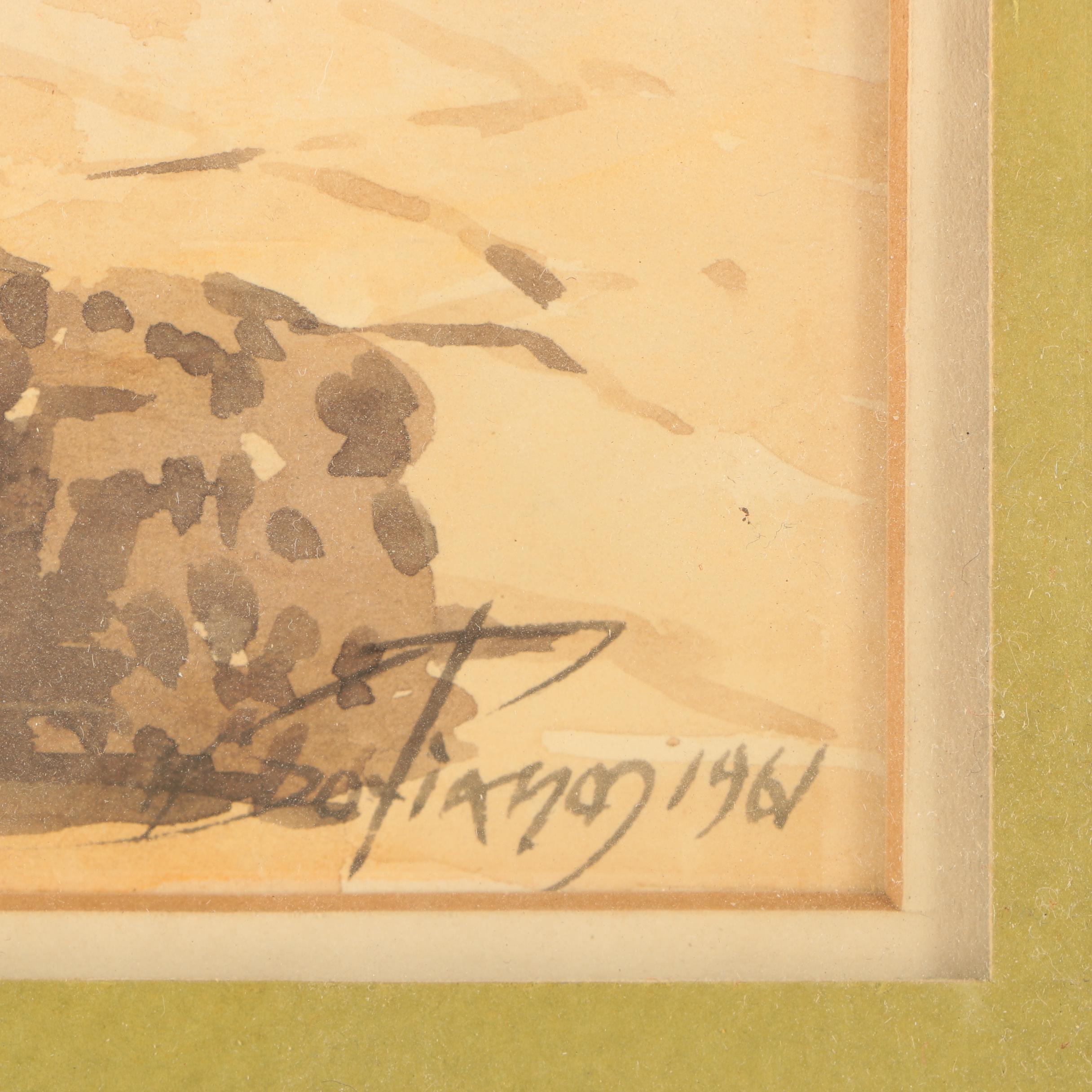 Mid 20th Century Watercolor Painting "Aegean Port"