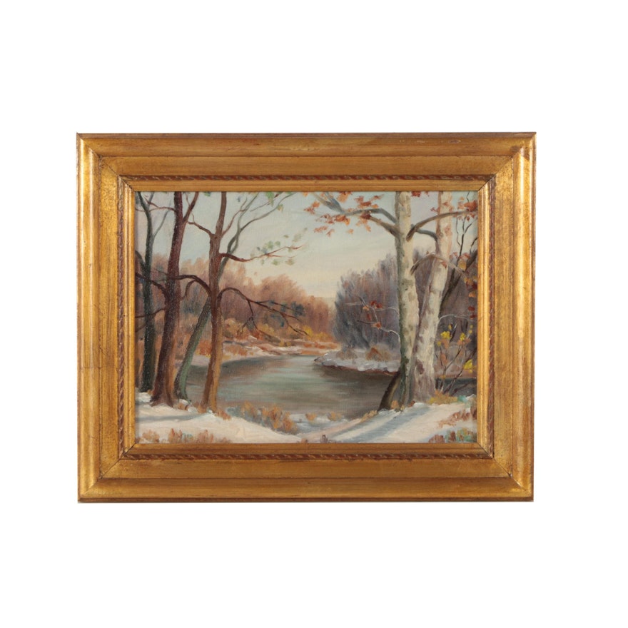 1944 Pauline Hinkle Oil Painting "Fall Creek by Millersville"