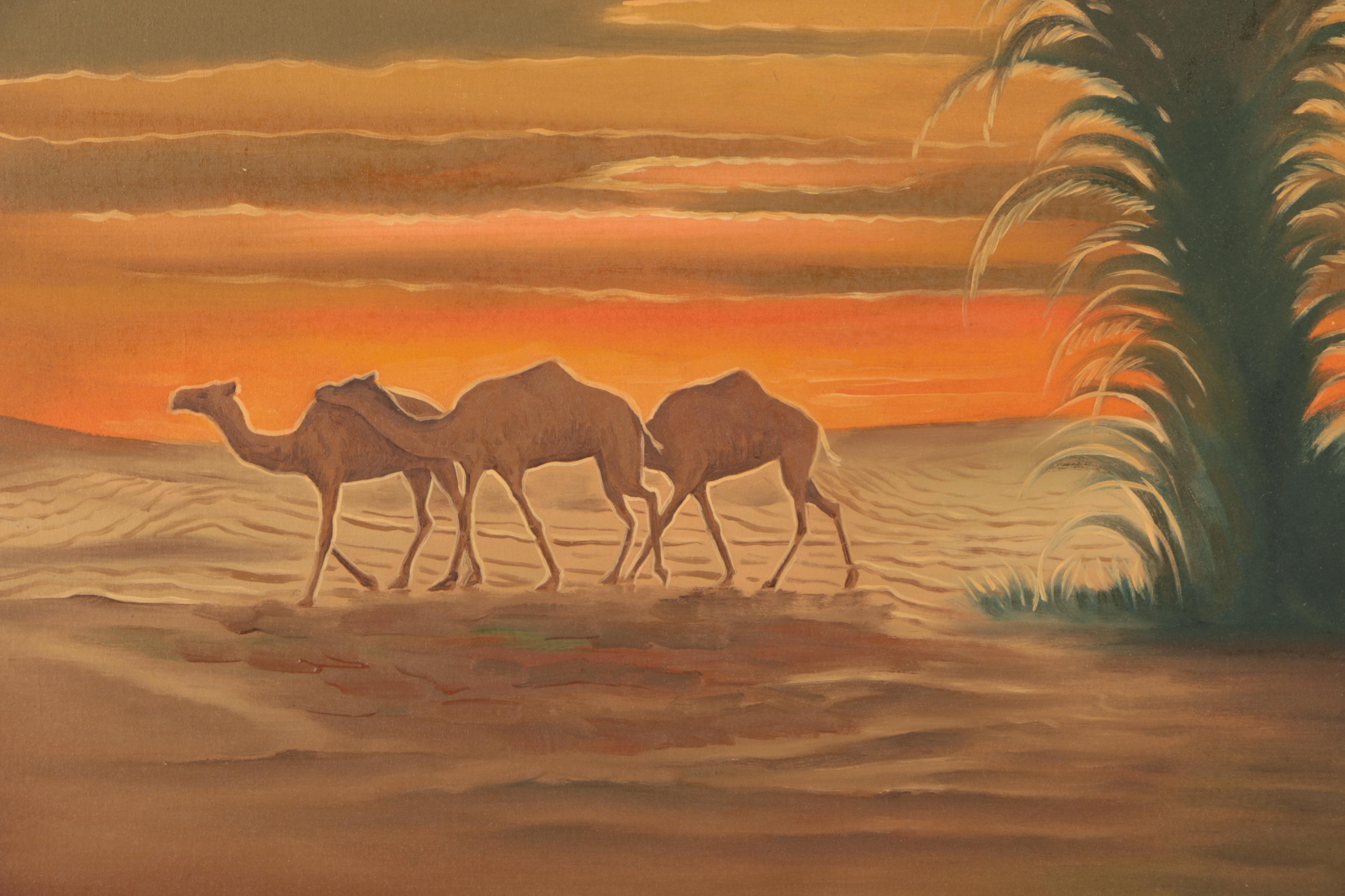 Oil Painting of Camels in the Desert