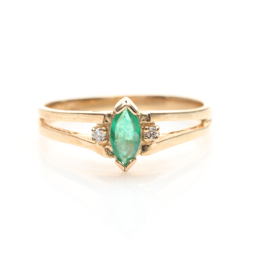 10K Yellow Gold Emerald and Diamond Ring