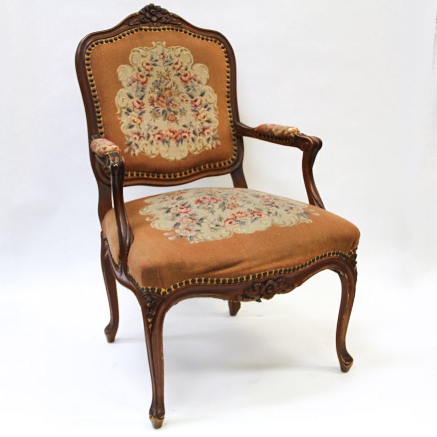 Louis XV Style Arm Chair with Needlepoint