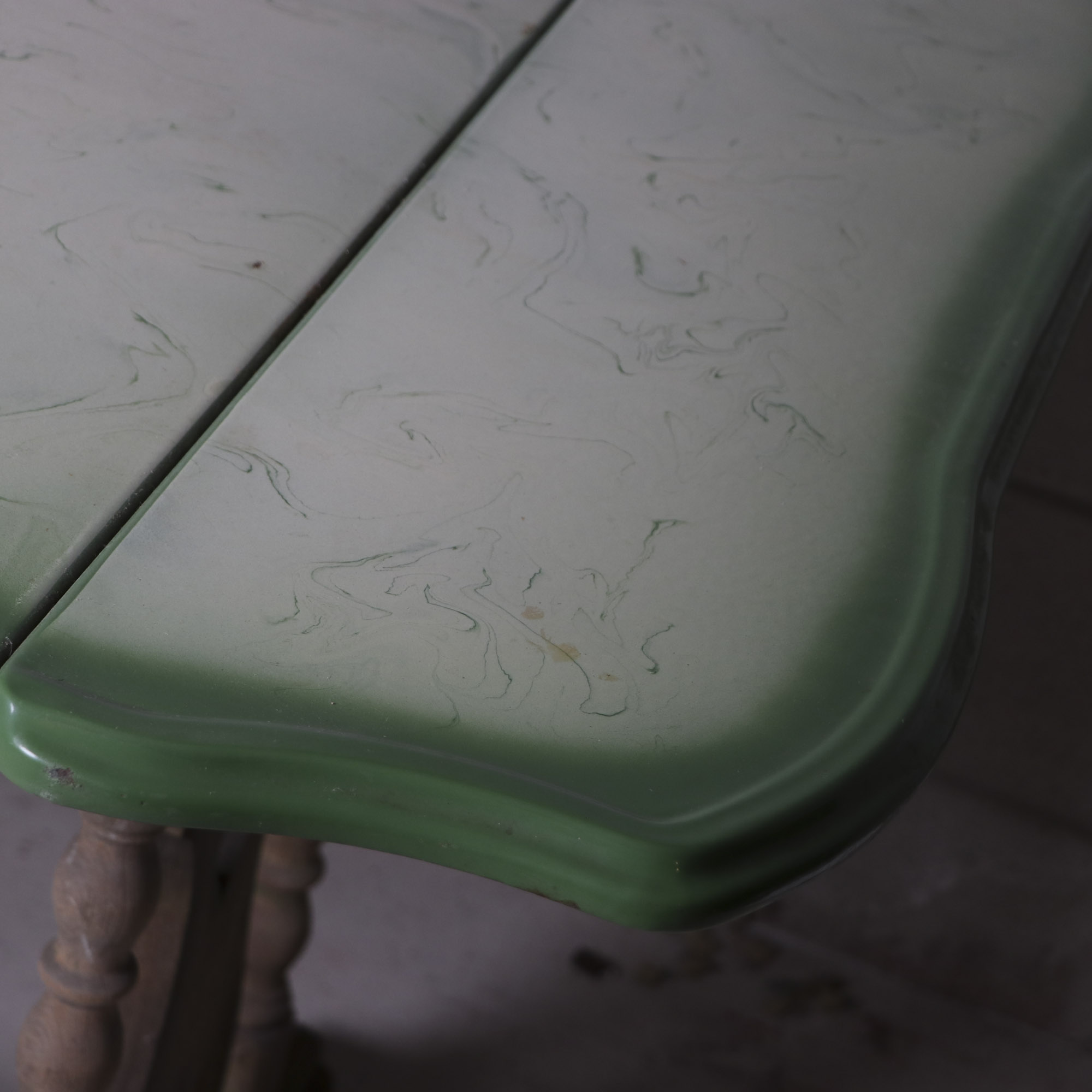 Vintage Wood Trestle Table with Enameled Tin Top