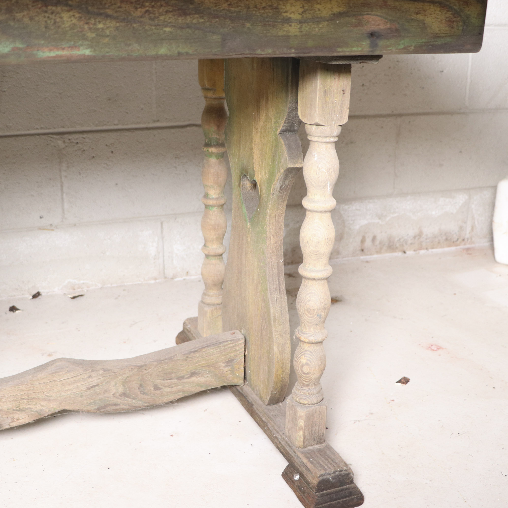 Vintage Wood Trestle Table with Enameled Tin Top