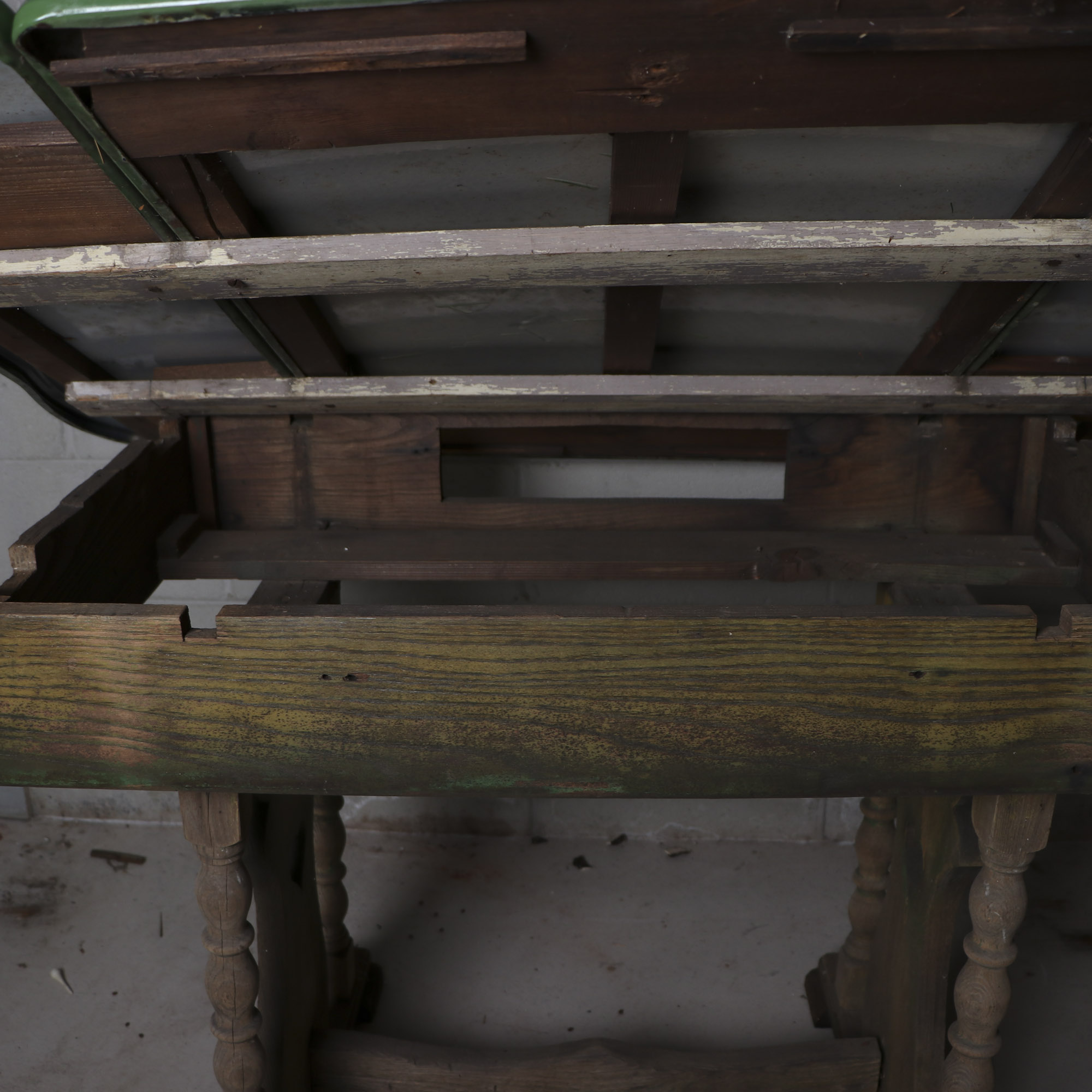 Vintage Wood Trestle Table with Enameled Tin Top