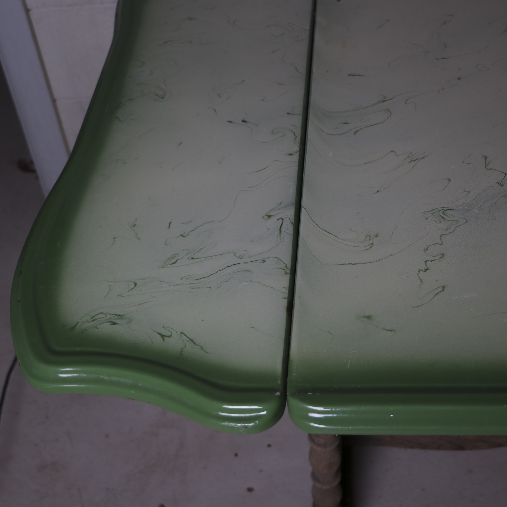 Vintage Wood Trestle Table with Enameled Tin Top