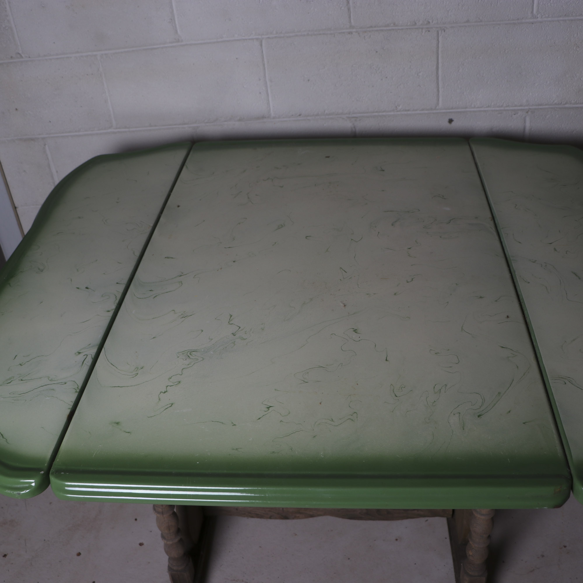 Vintage Wood Trestle Table with Enameled Tin Top