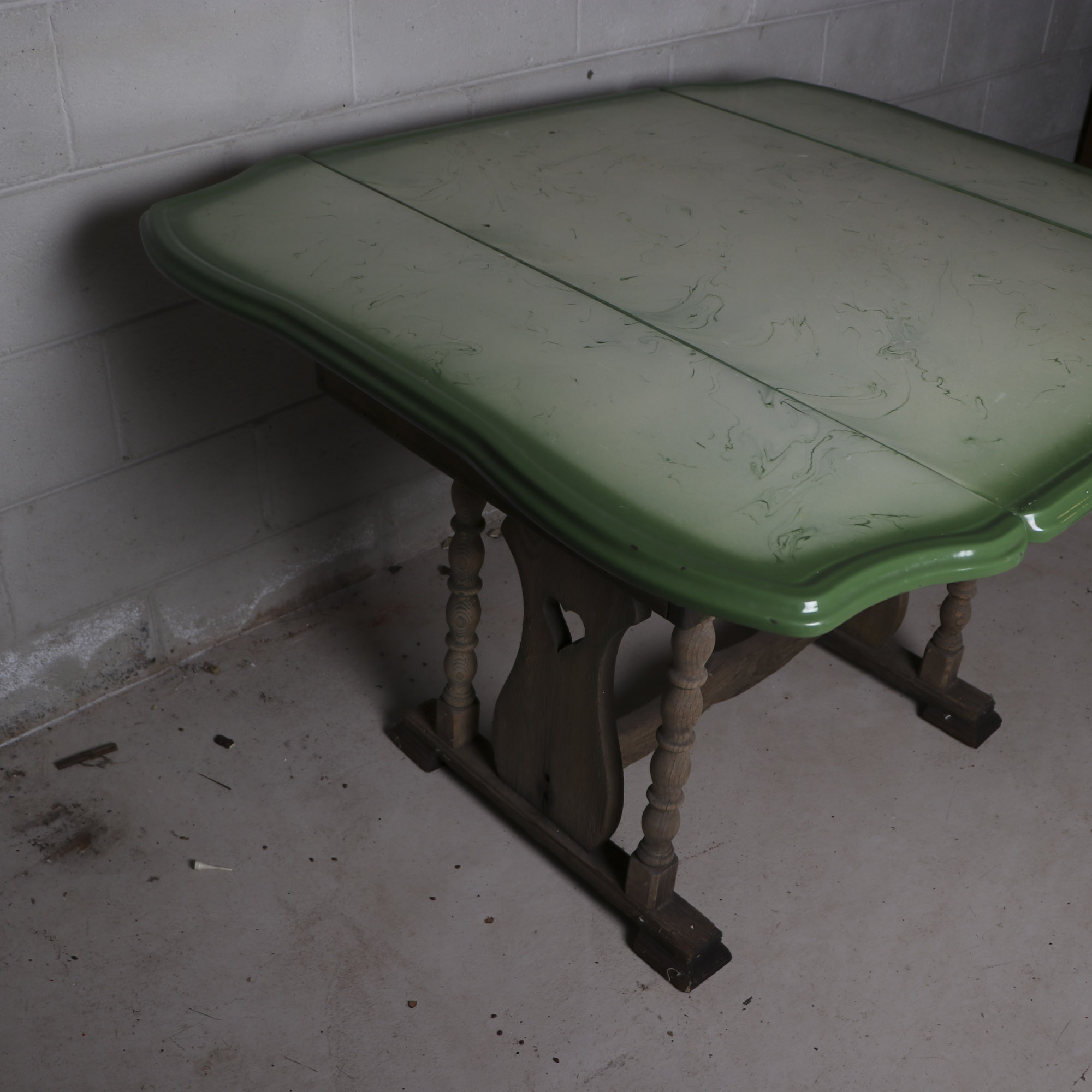 Vintage Wood Trestle Table with Enameled Tin Top