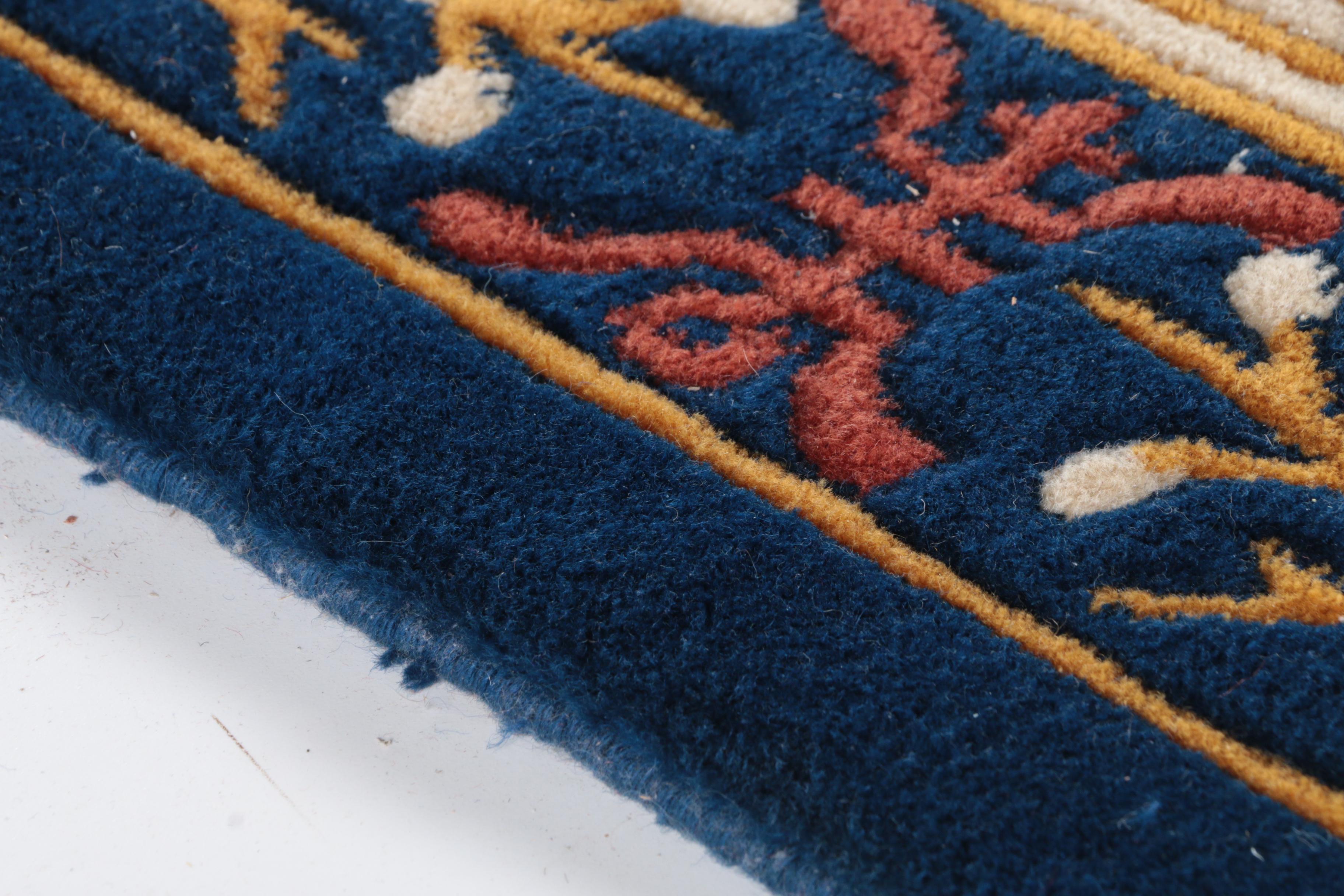 Hand-Knotted Chinese Carved Wool Area Rug with Longevity Symbols