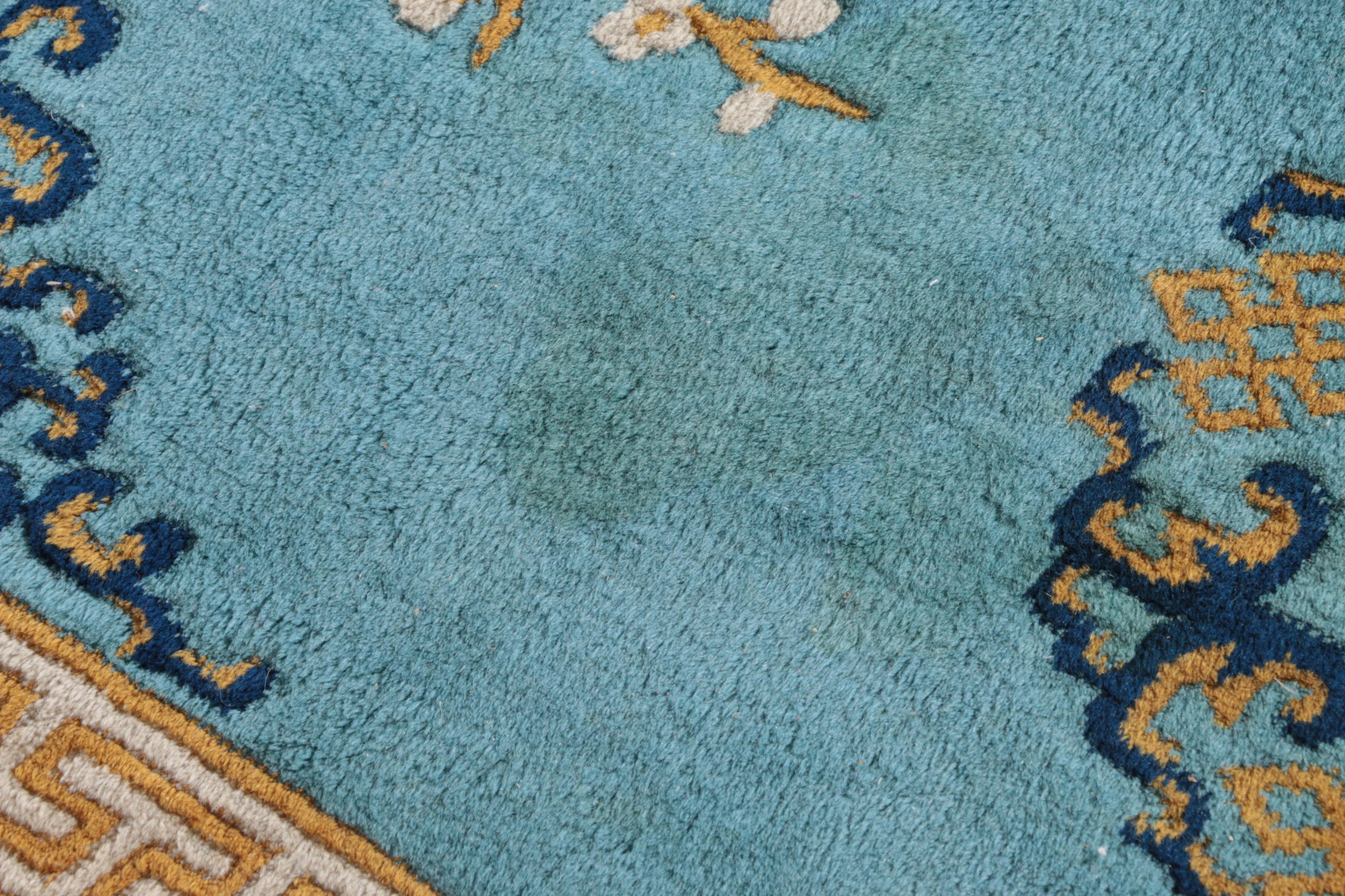 Hand-Knotted Chinese Carved Wool Area Rug with Longevity Symbols