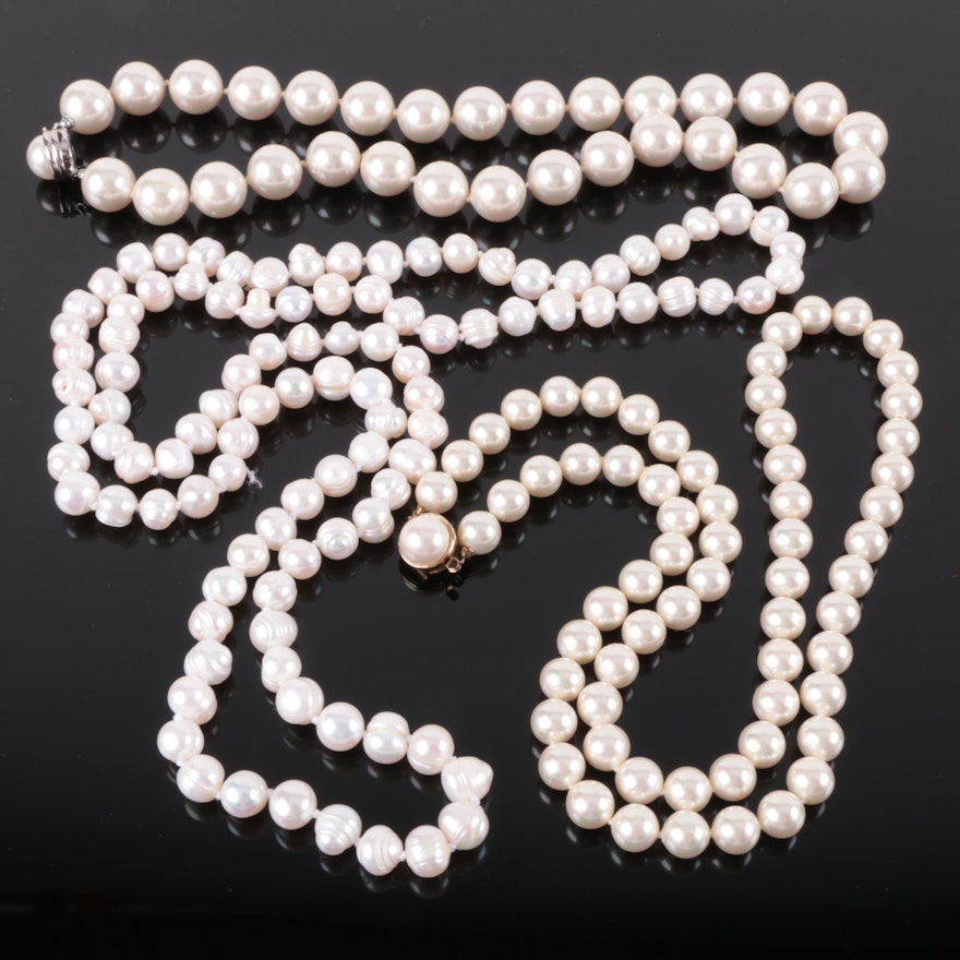 Sterling Silver Necklaces Including Cultured Pearl and Imitation Pearl