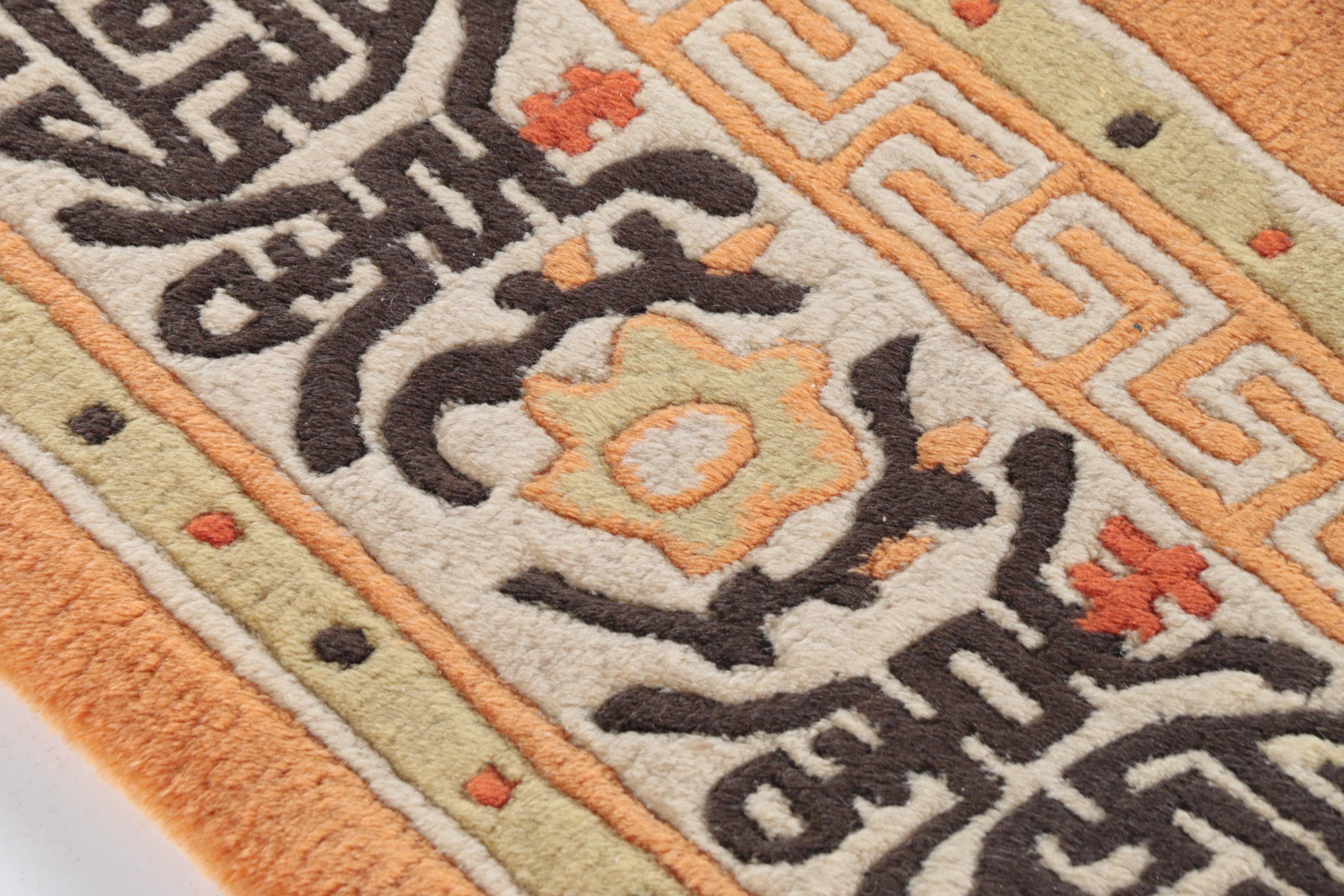 Hand-Knotted Chinese Carved Wool Area Rug with Longevity Symbols