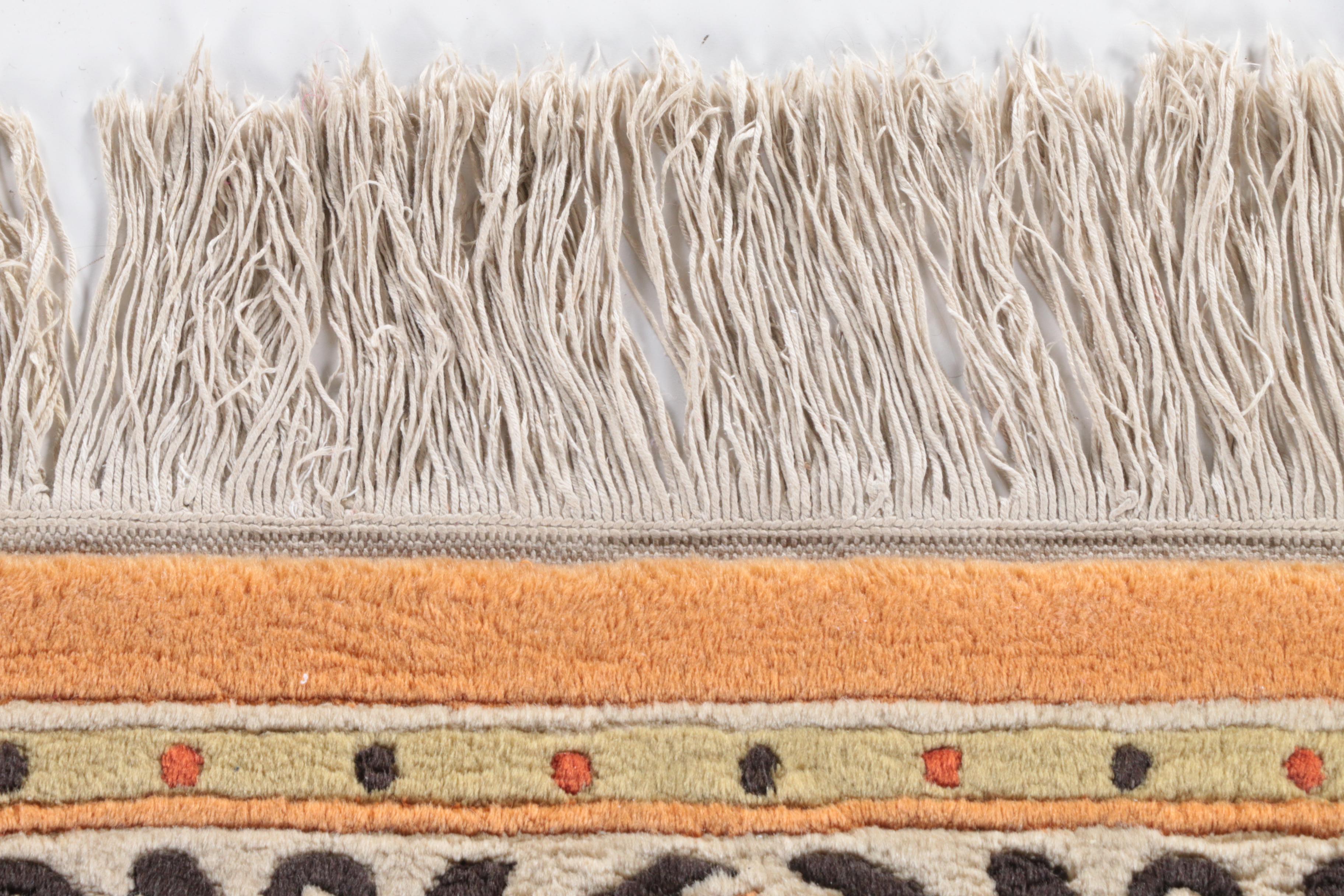 Hand-Knotted Chinese Carved Wool Area Rug with Longevity Symbols