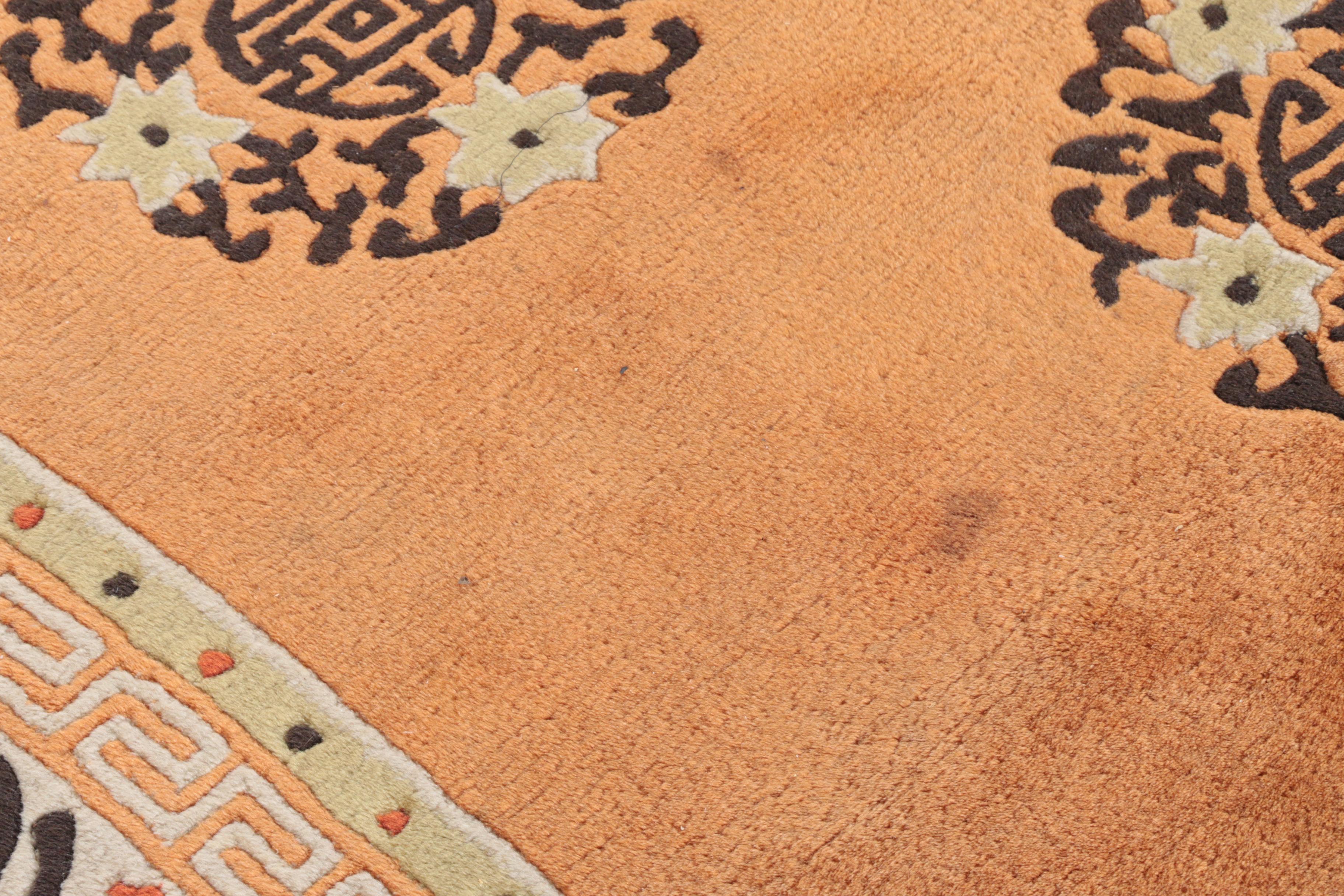 Hand-Knotted Chinese Carved Wool Area Rug with Longevity Symbols