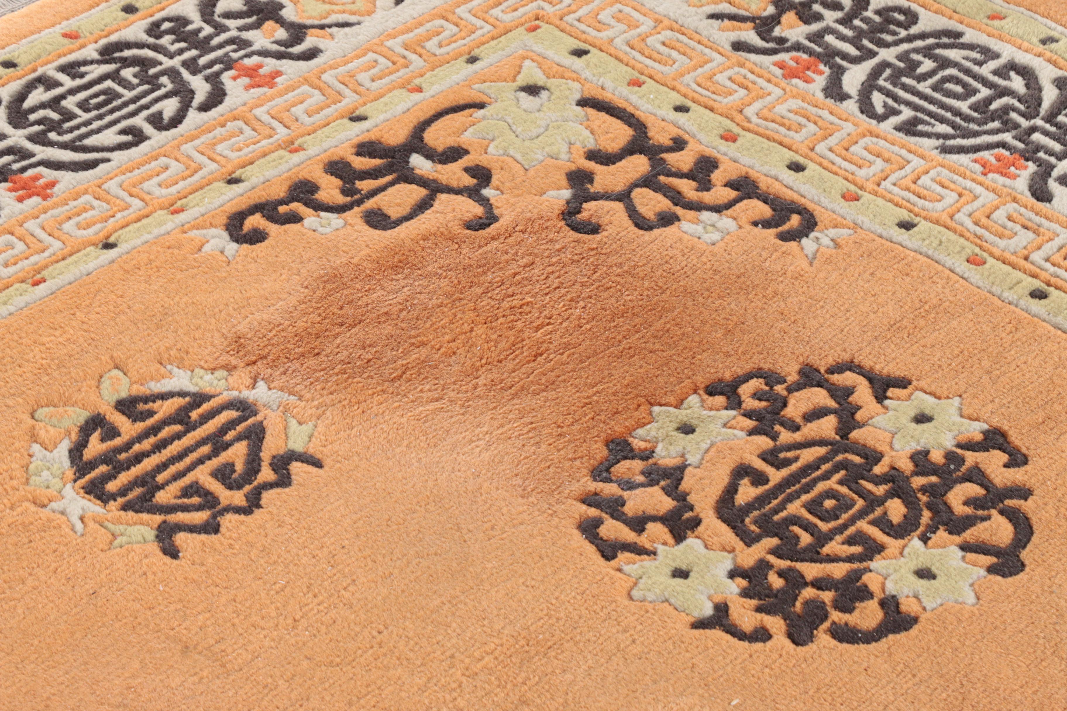 Hand-Knotted Chinese Carved Wool Area Rug with Longevity Symbols