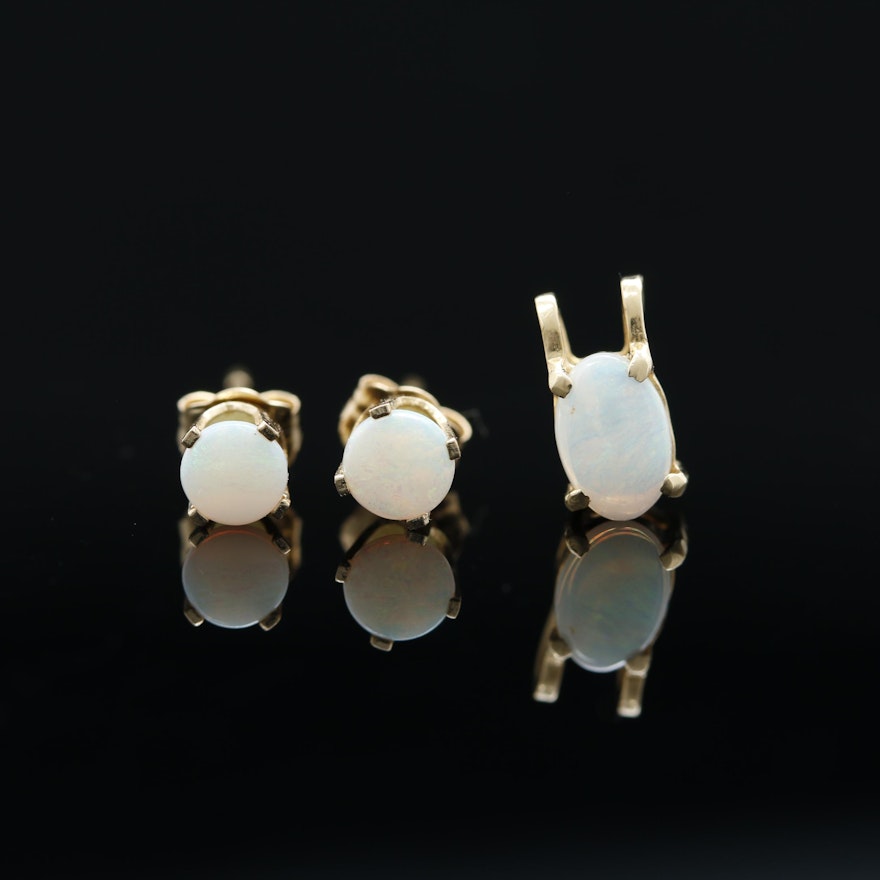 14K Yellow Gold Opal Demi Parure