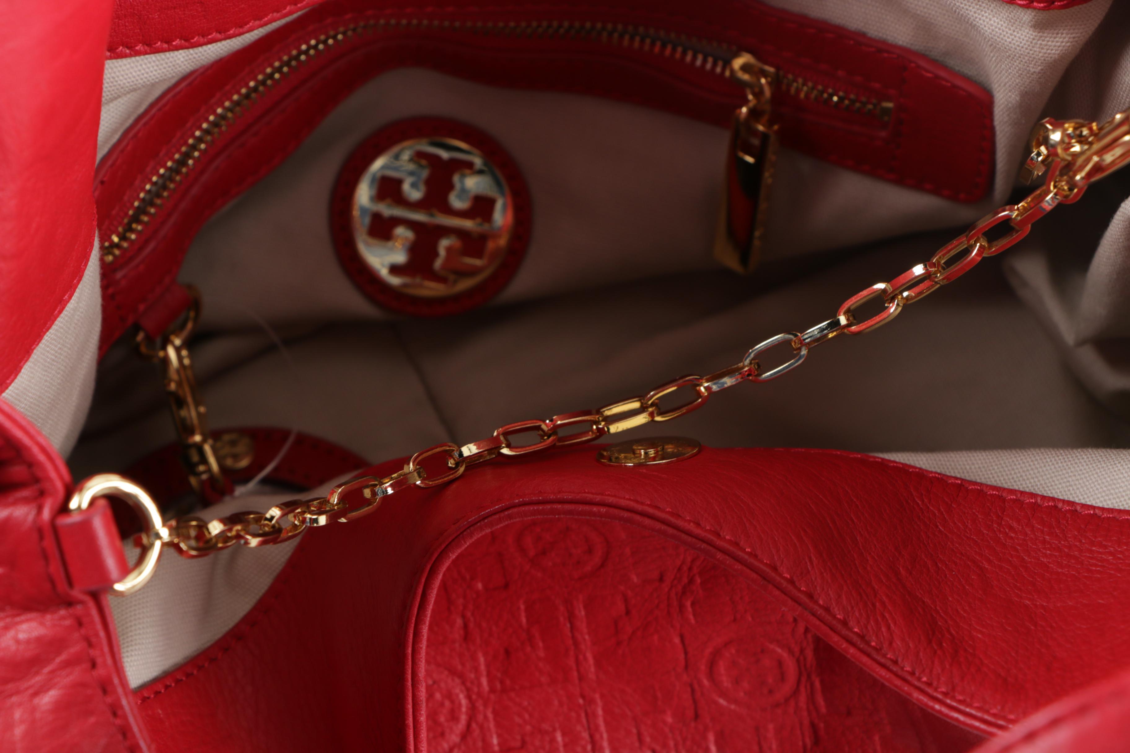 Tory Burch Monogrammed Red Leather Handbag