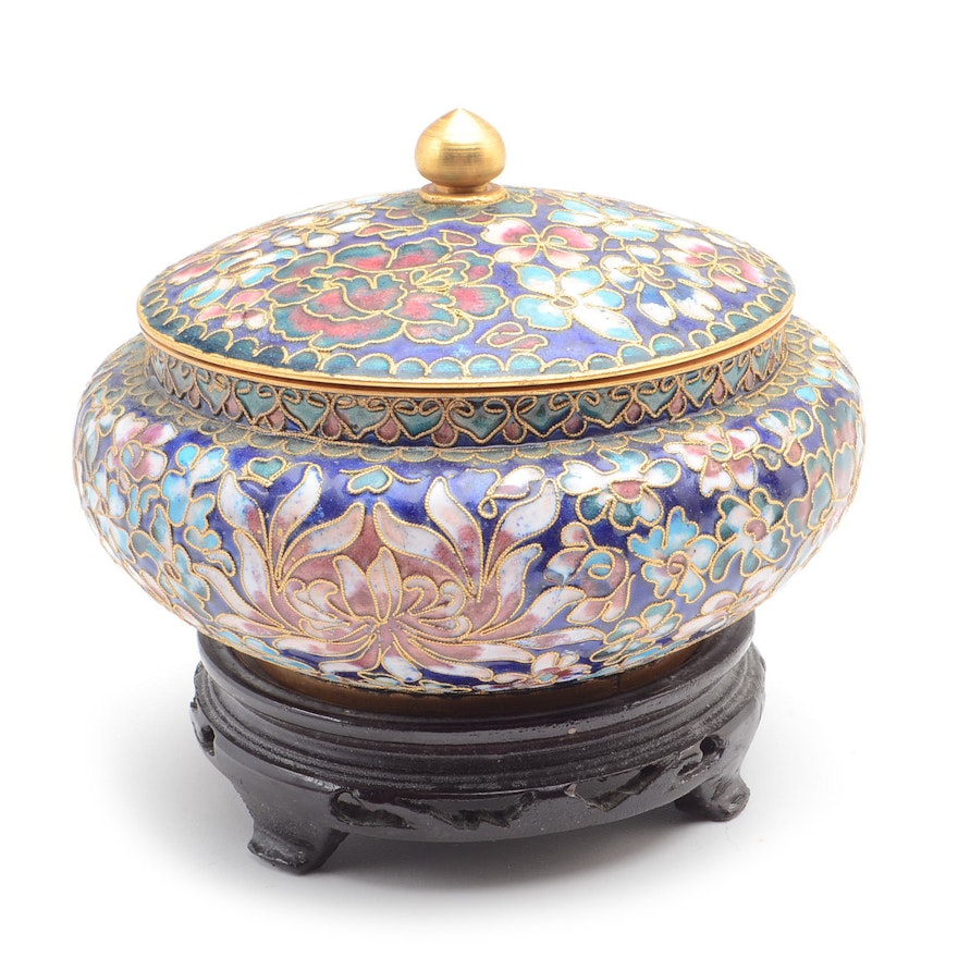 Chinese Cloisonné Covered Jar and Stand