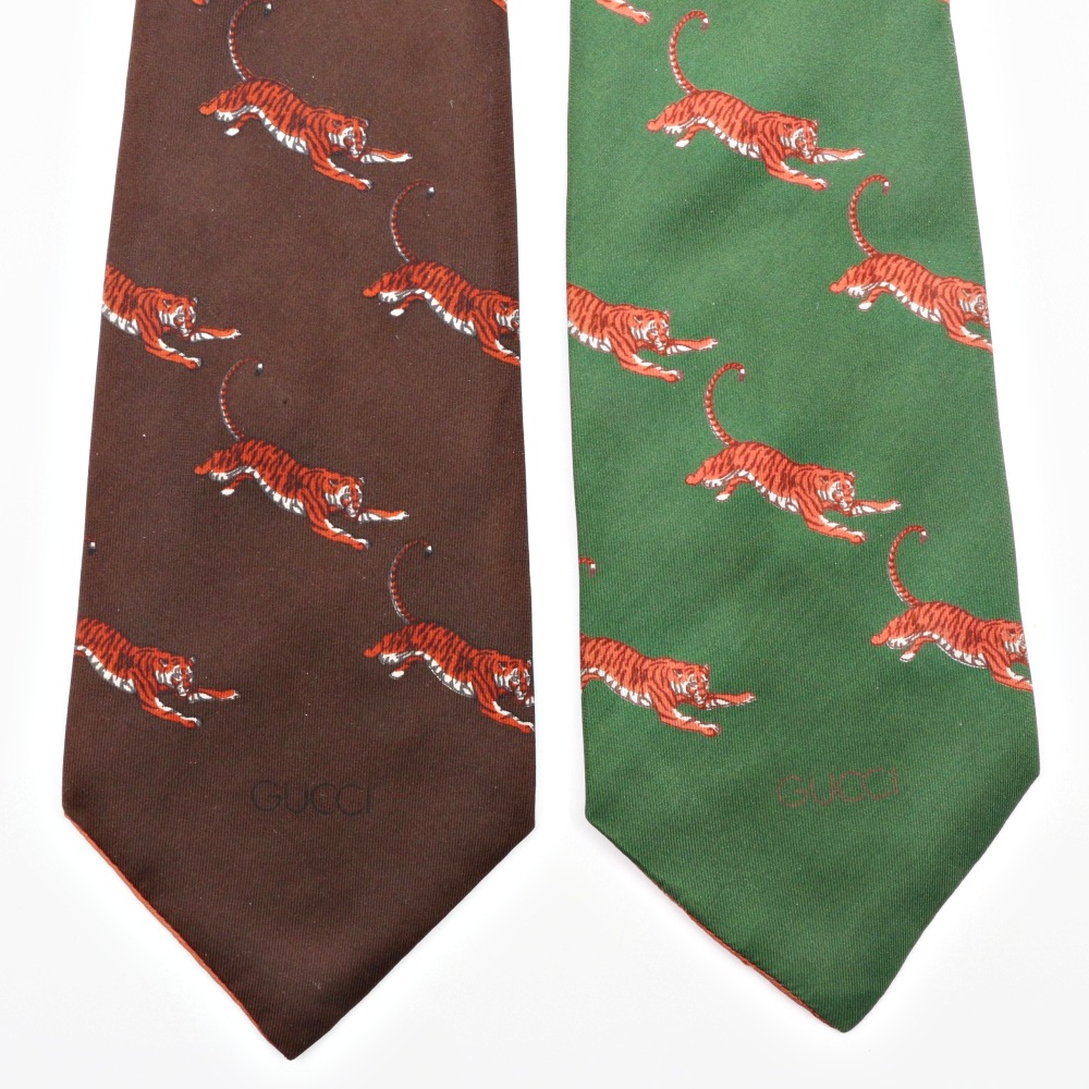 Vintage Gucci Bengal Tiger Patterned Silk Neckties