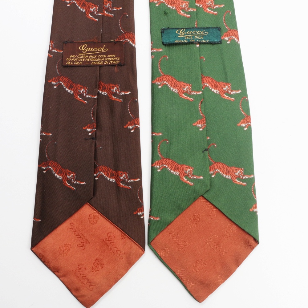 Vintage Gucci Bengal Tiger Patterned Silk Neckties