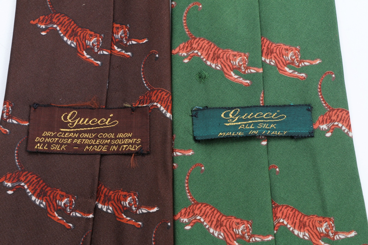 Vintage Gucci Bengal Tiger Patterned Silk Neckties