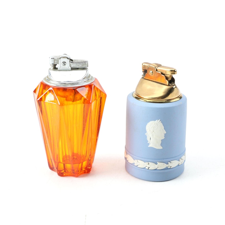 Vintage Wedgwood Jasperware and Amber Glass Table Lighters