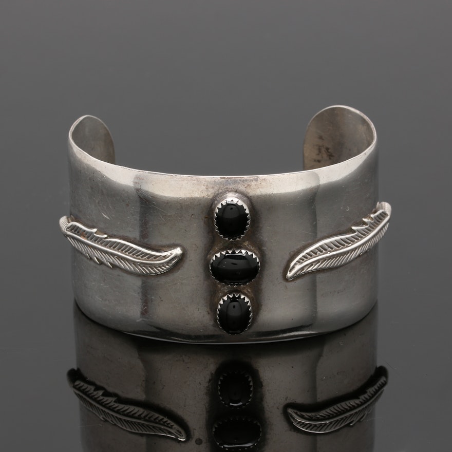Southwestern Style Sterling Silver Black Onyx Cuff